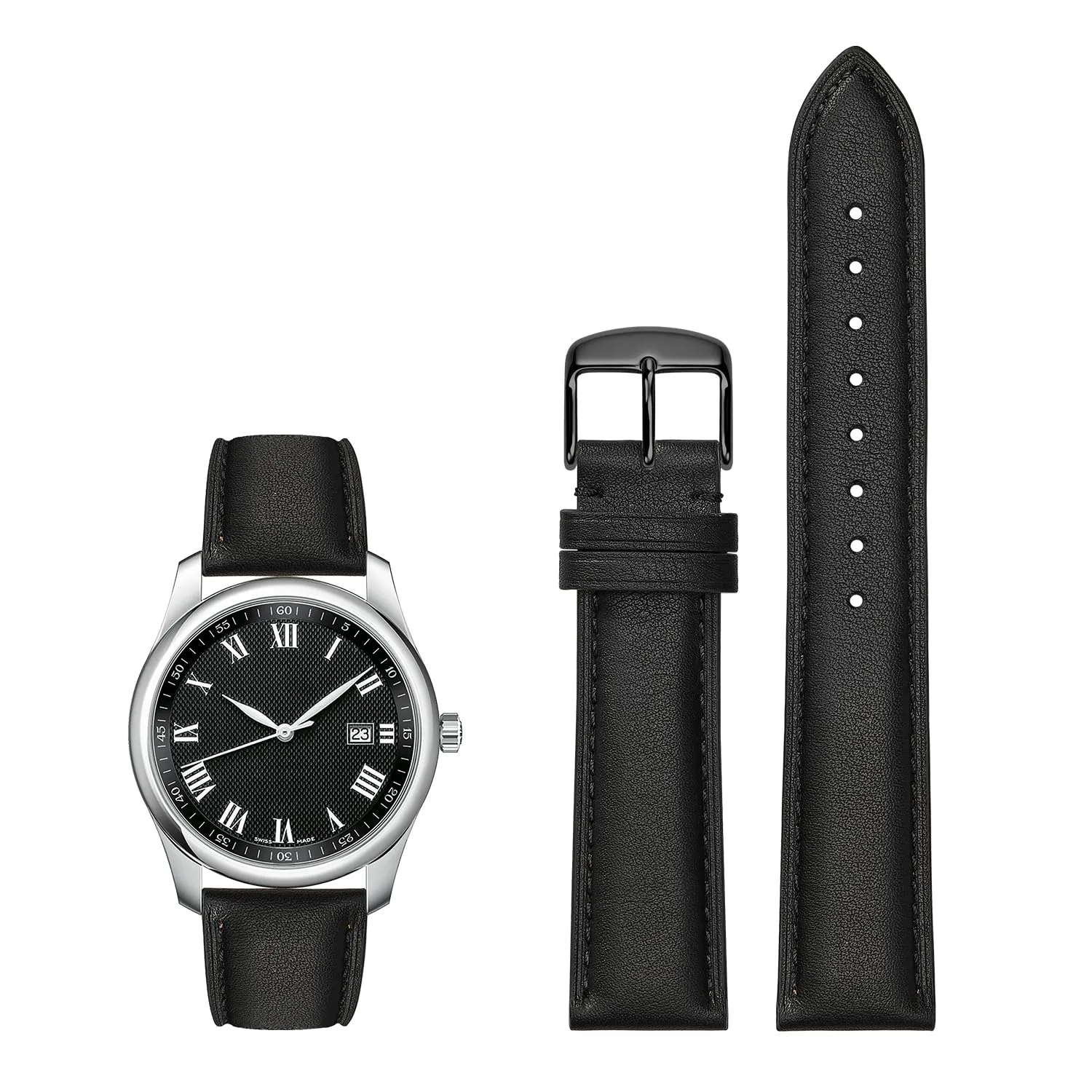 Afany Cinturino per Orologi in Pelle, Sgancio Rapido, 22mm, Nero - immagine 2