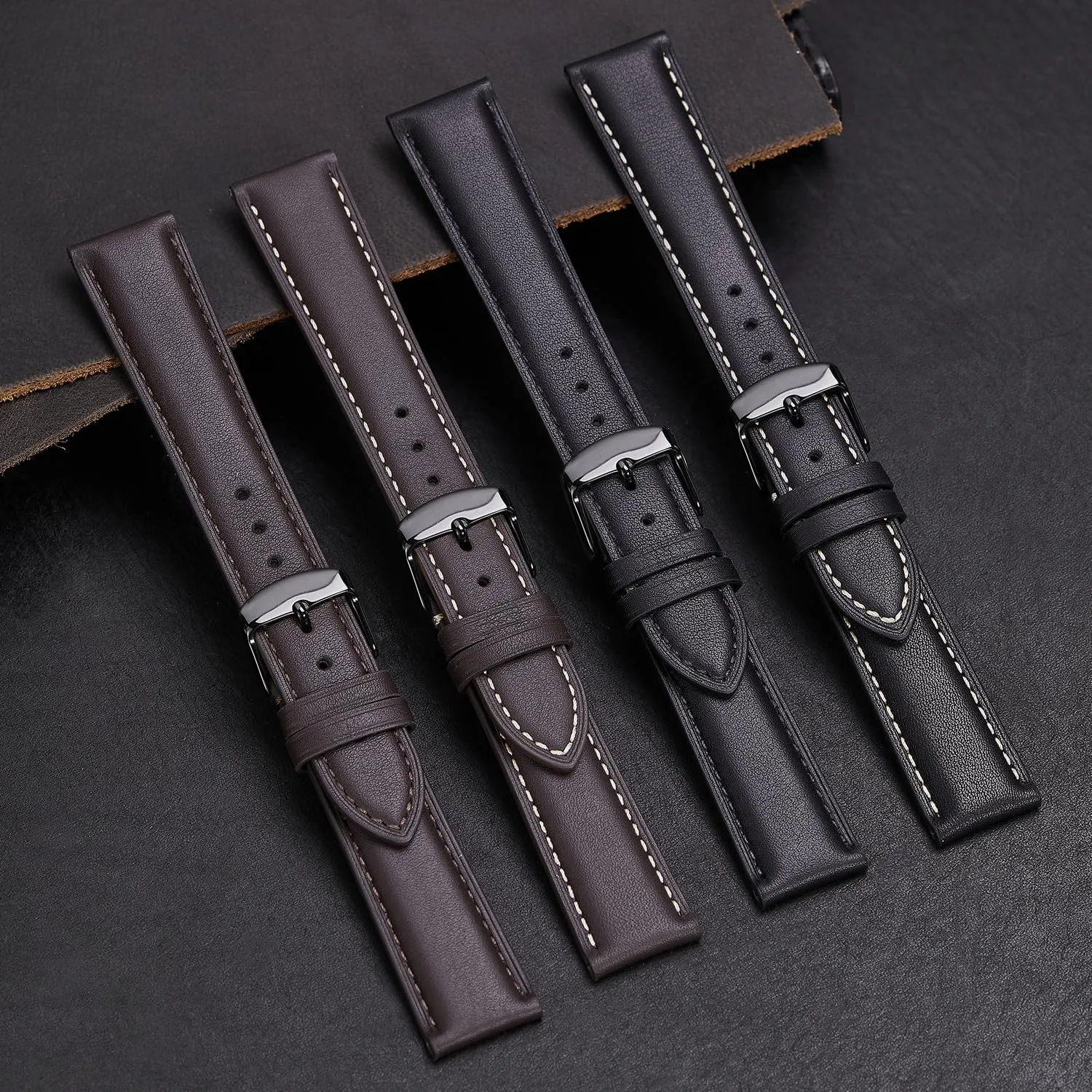 Afany Cinturino per Orologi in Pelle, Sgancio Rapido, 22mm, Nero - immagine 6