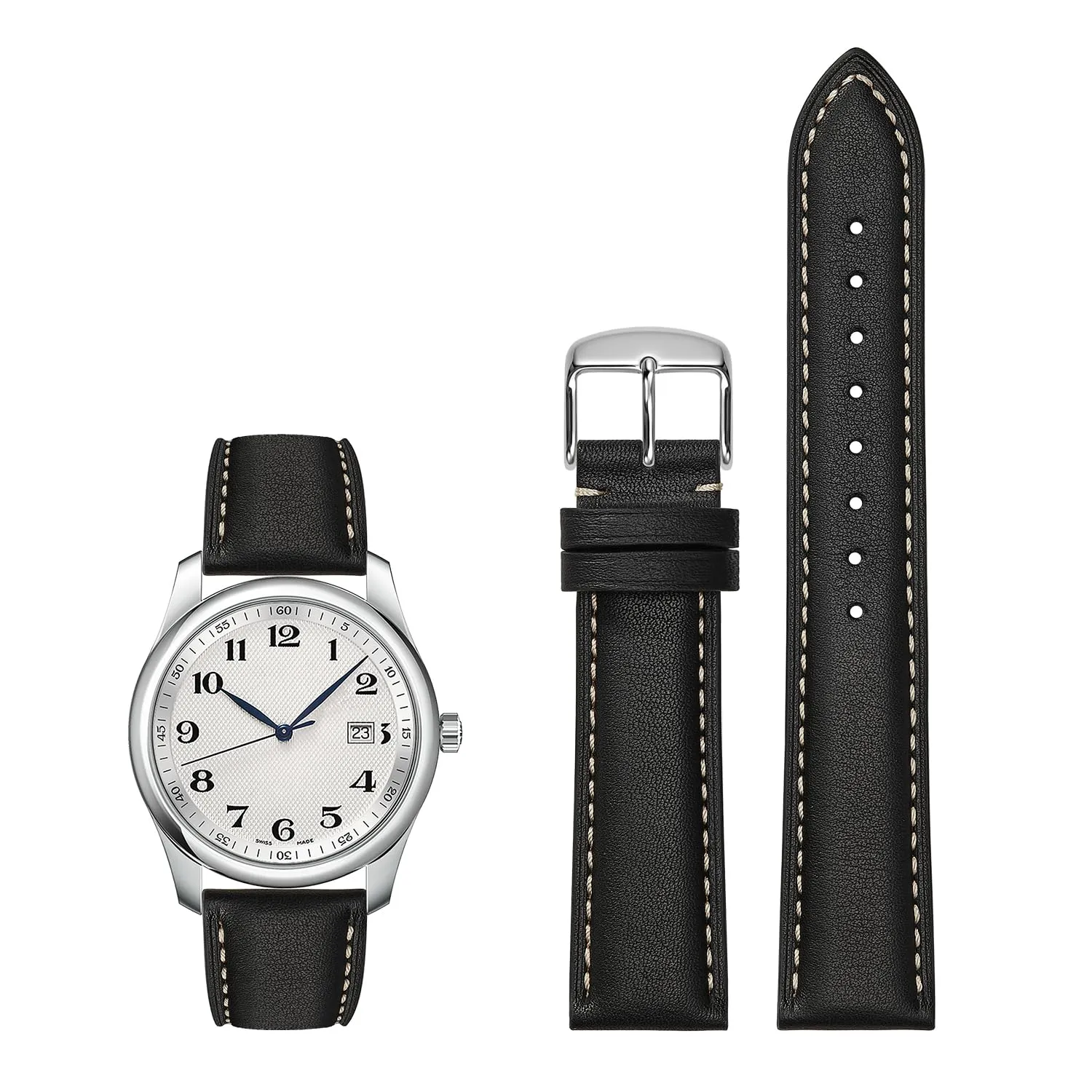 Afany Cinturino per Orologi in Pelle, Sgancio Rapido, 18mm, Nero - immagine 2