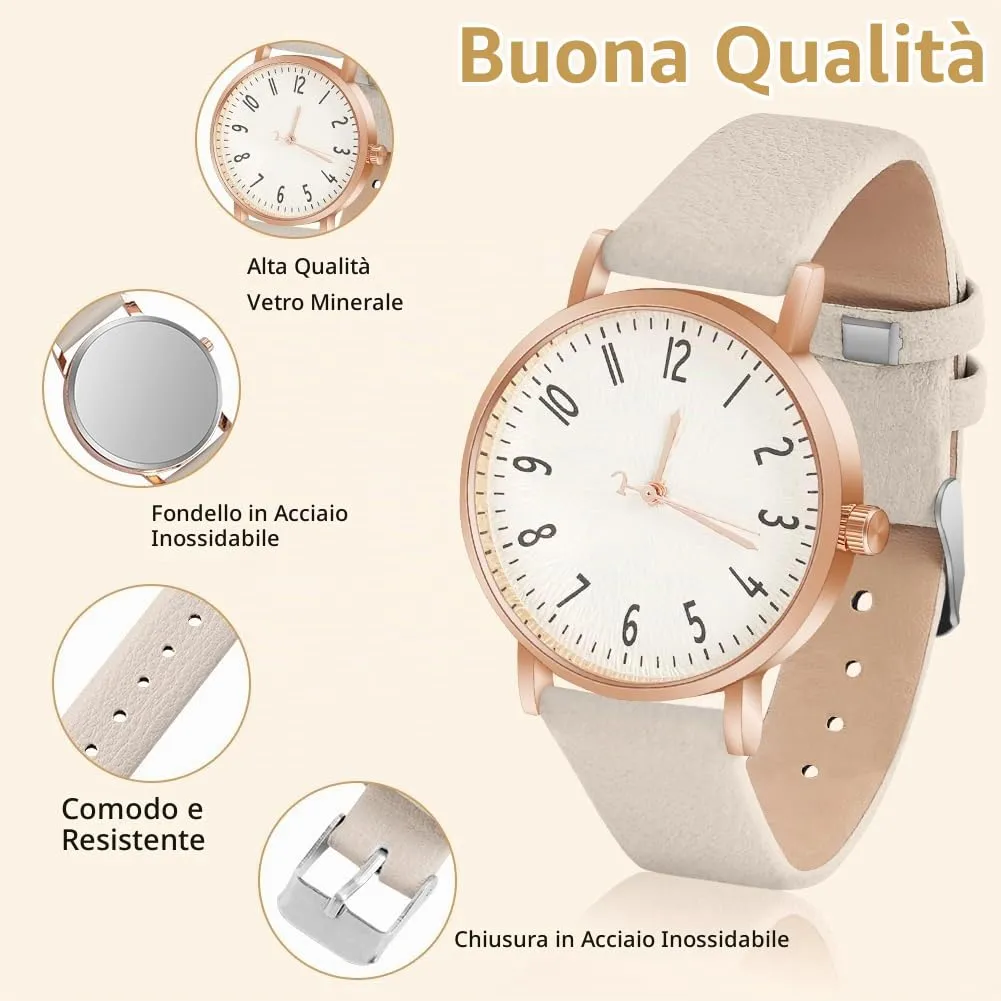 OFFCUP Orologio Analogico al Quarzo da Donna con Cinturino in Pelle - immagine 3
