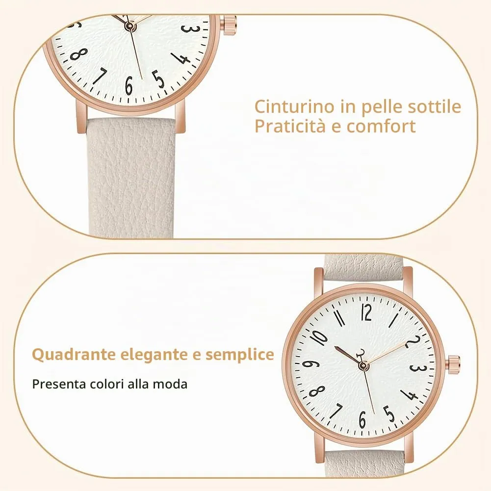 OFFCUP Orologio Analogico al Quarzo da Donna con Cinturino in Pelle - immagine 4