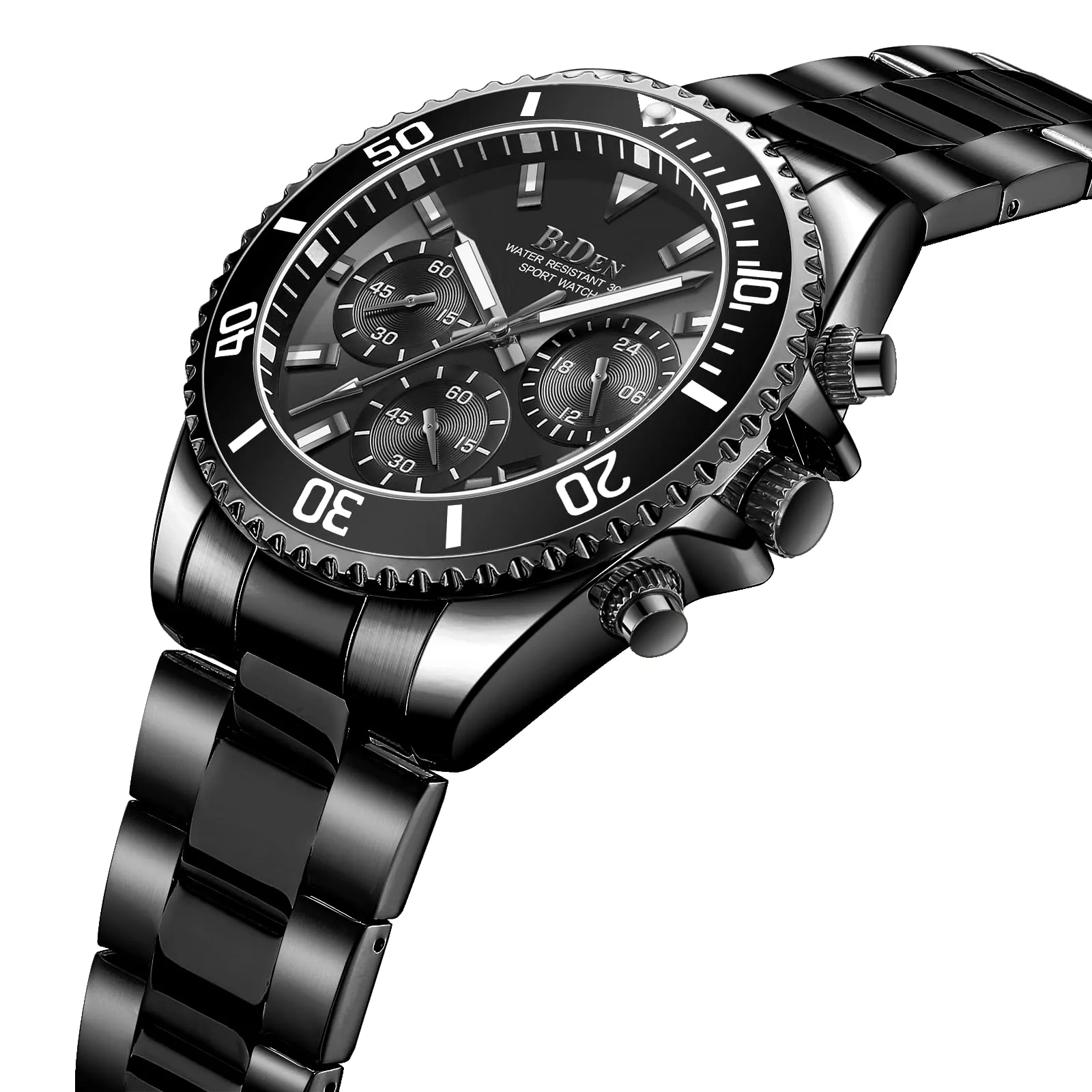 BIDEN Orologio da uomo cronografo in acciaio inossidabile, analogico al quarzo, Nero Sib - immagine 2
