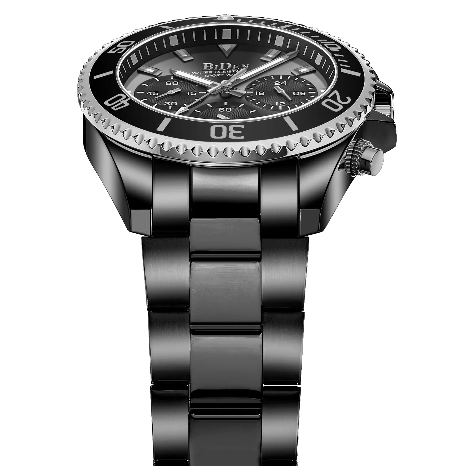 BIDEN Orologio da uomo cronografo in acciaio inossidabile, analogico al quarzo, Nero Sib - immagine 3
