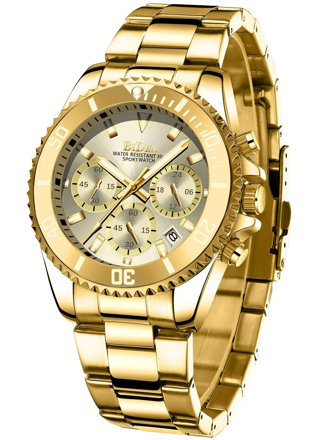BIDEN BIDEN-0163 Orologio analogico al quarzo da uomo con cinturino in acciaio inossidabile, Nero A, cronografo - immagine 1
