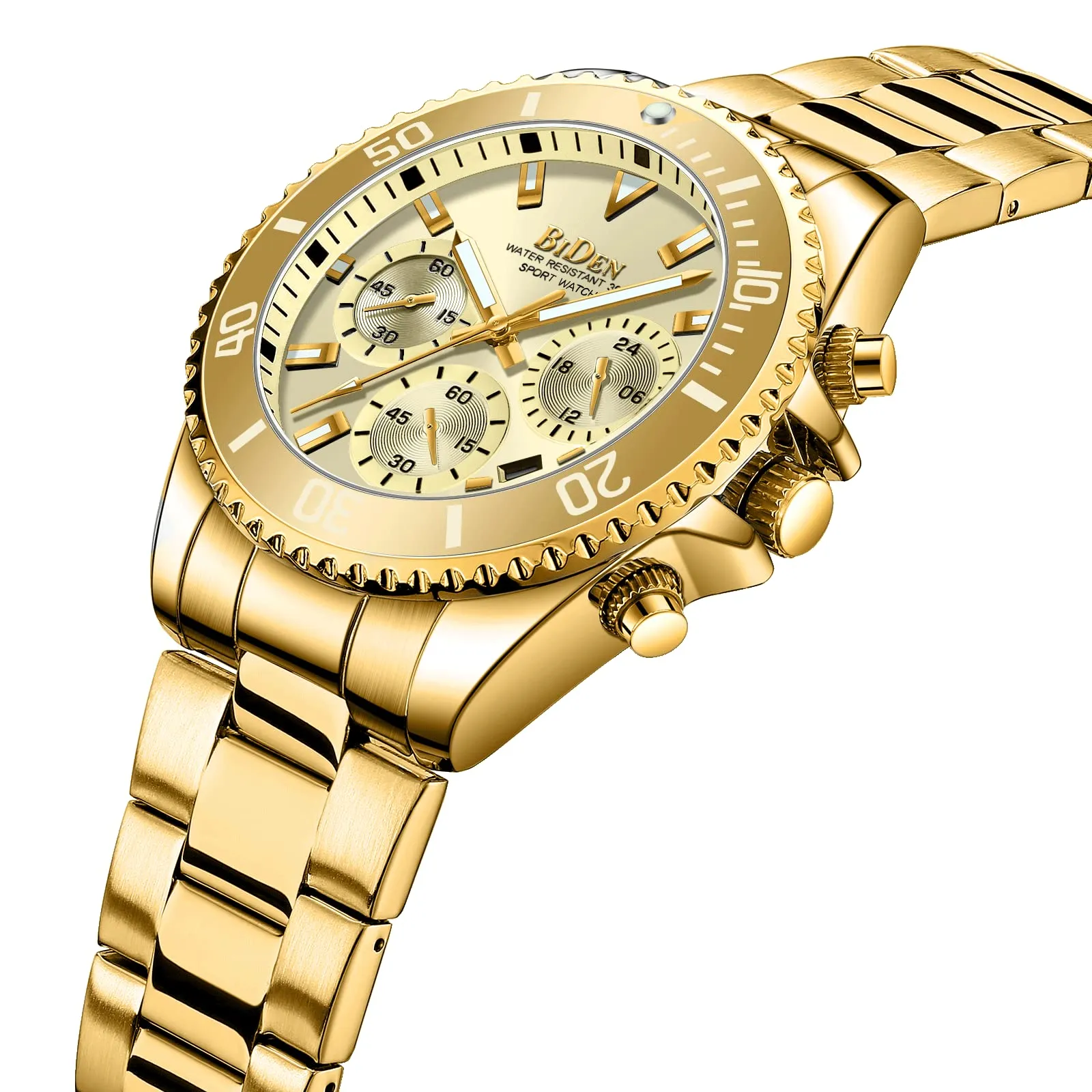 BIDEN BIDEN-0163 Orologio analogico al quarzo da uomo con cinturino in acciaio inossidabile, Nero A, cronografo - immagine 2