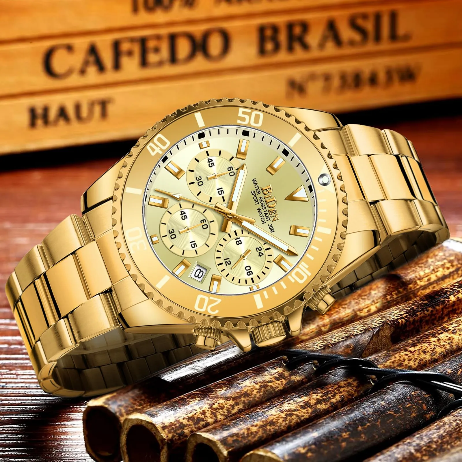 BIDEN BIDEN-0163 Orologio analogico al quarzo da uomo con cinturino in acciaio inossidabile, Nero A, cronografo - immagine 8