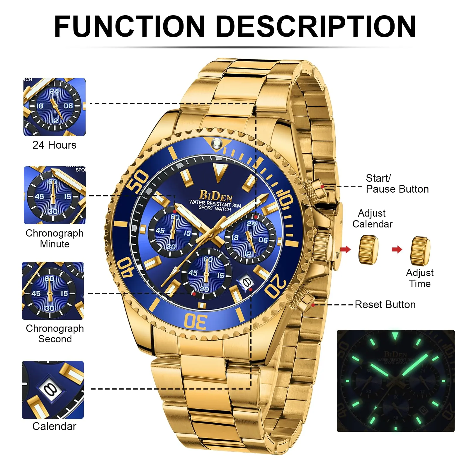 BIDEN Orologio Uomo Cronografo al Quarzo in Acciaio Inox 0163 - immagine 6