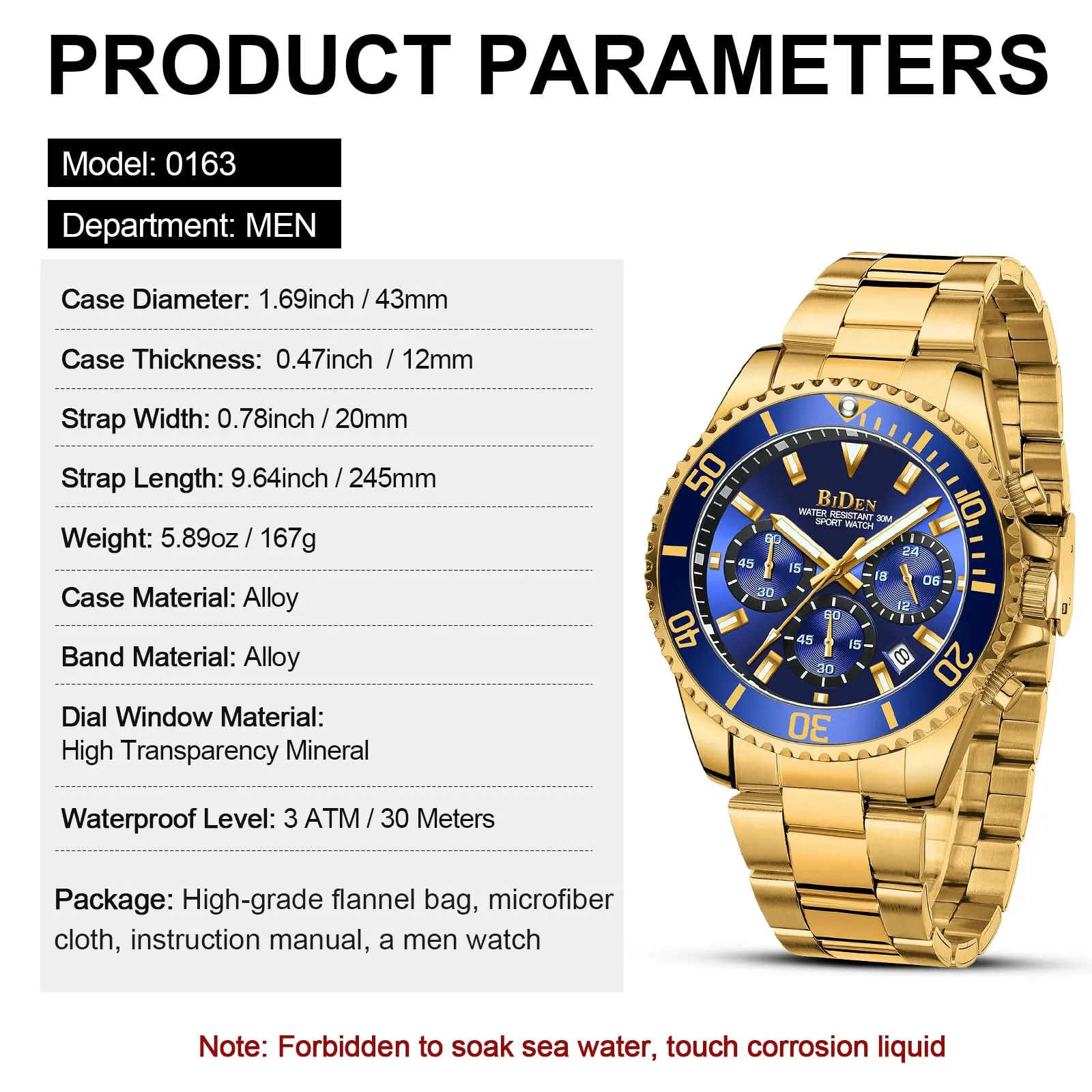BIDEN Orologio Uomo Cronografo al Quarzo in Acciaio Inox 0163 - immagine 7