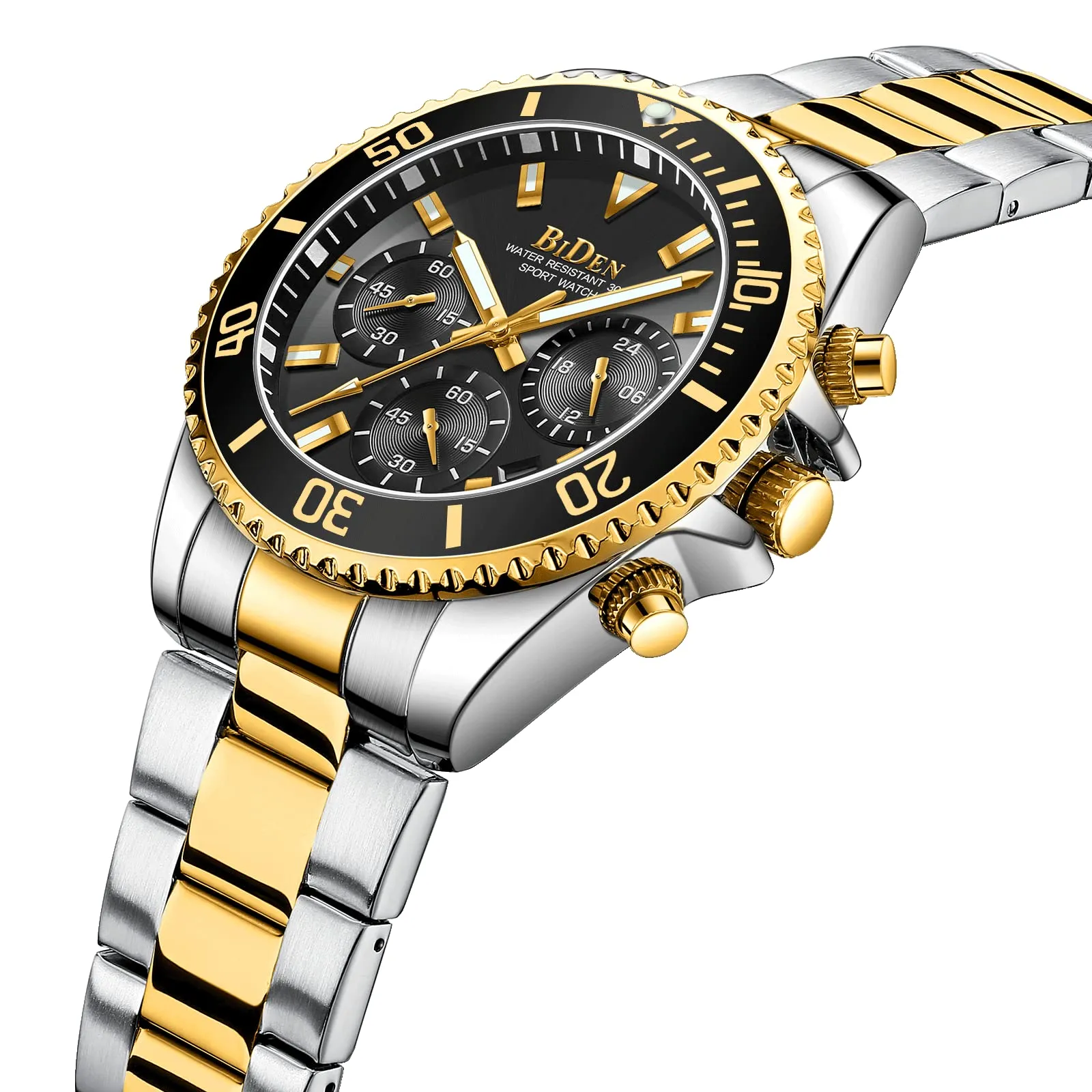 BIDEN Orologio da uomo Cronografo in acciaio inox, Oro Nero A B - immagine 2