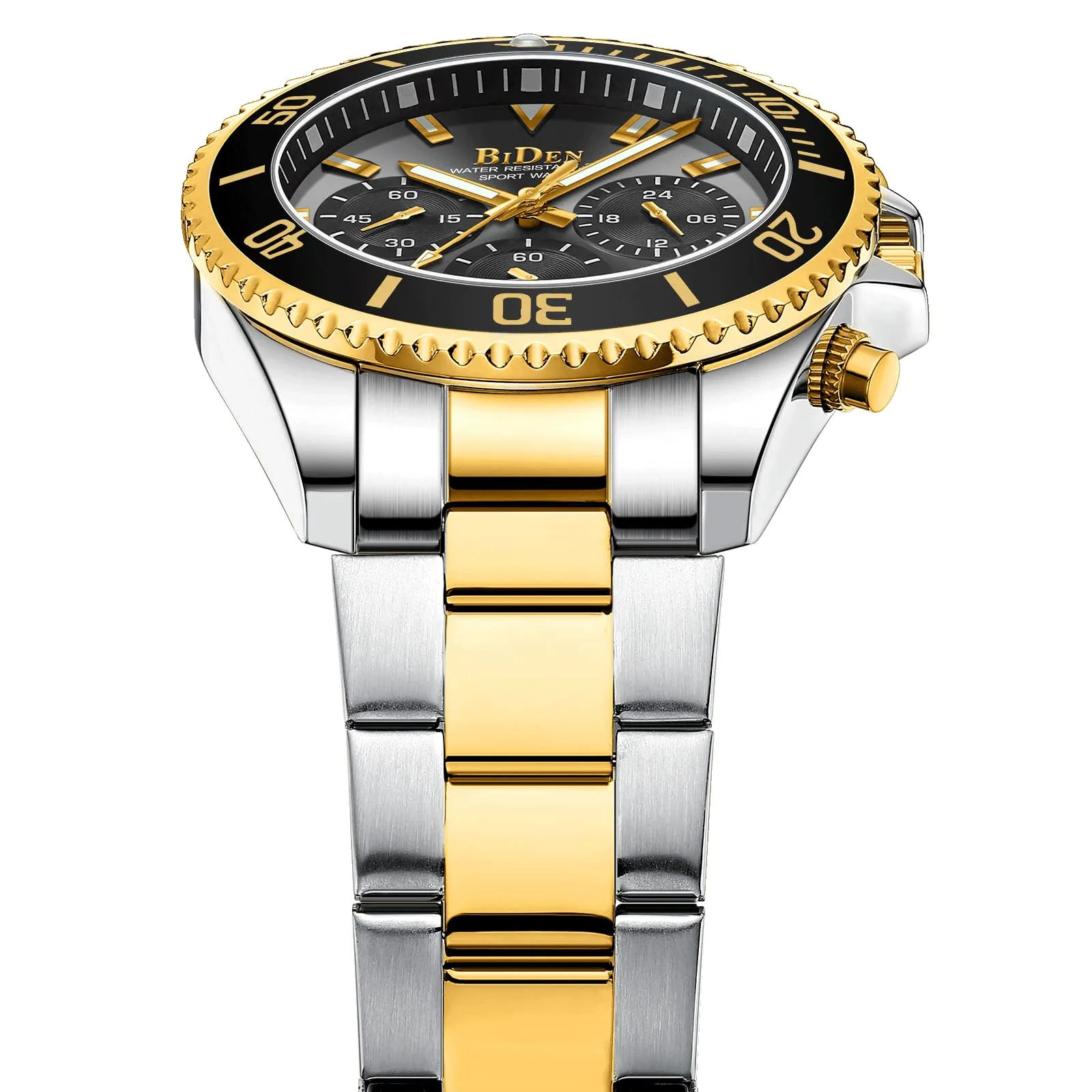 BIDEN Orologio da uomo Cronografo in acciaio inox, Oro Nero A B - immagine 3