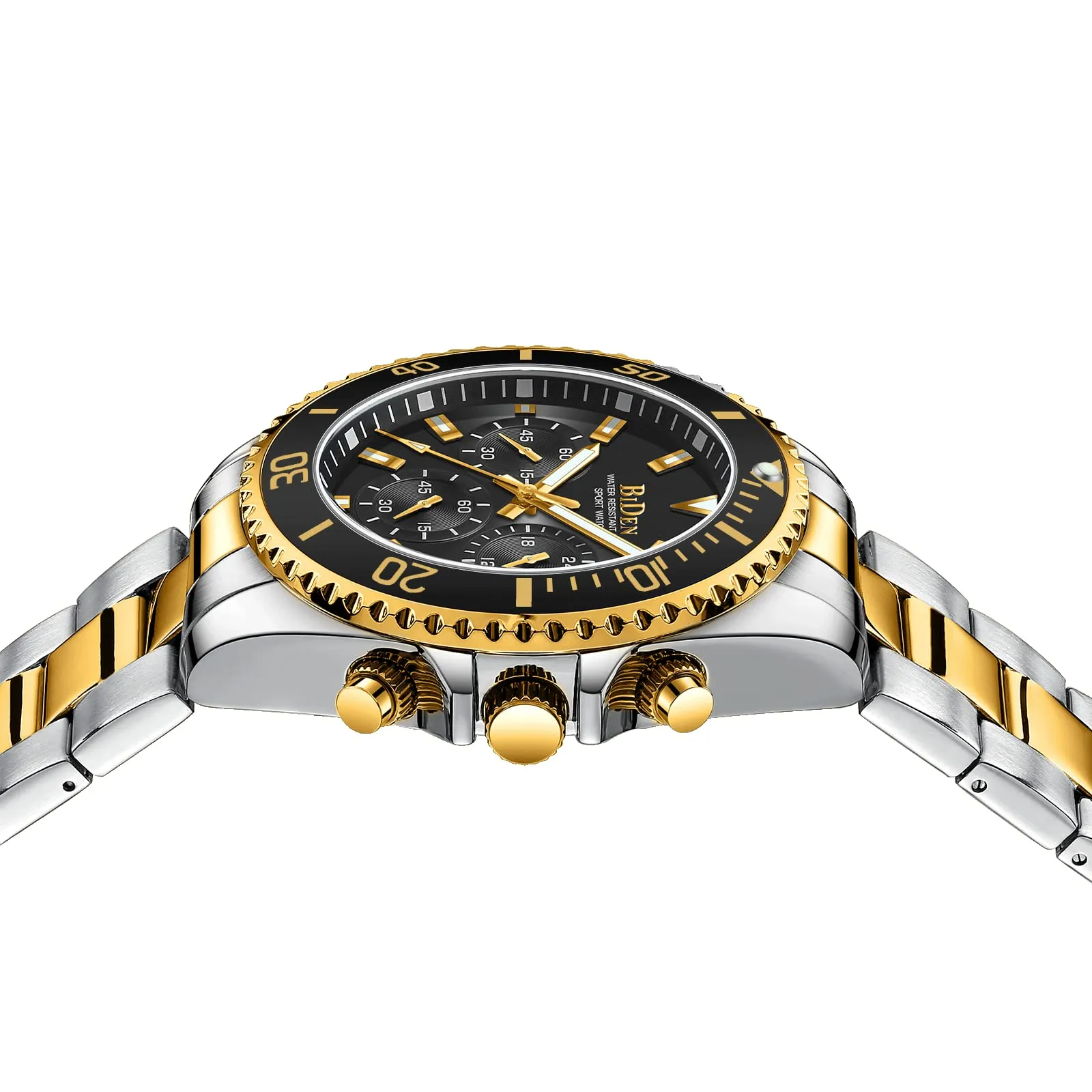 BIDEN Orologio da uomo Cronografo in acciaio inox, Oro Nero A B - immagine 4