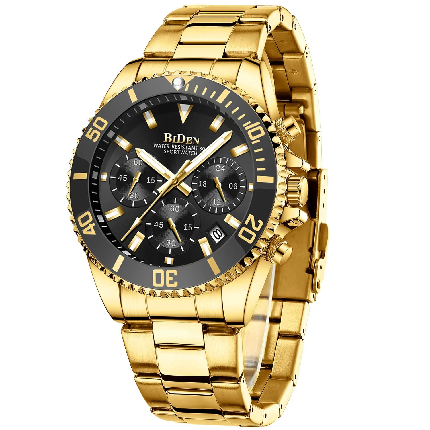 BIDEN Orologio da uomo Cronografo in Acciaio Inox Oro Nero C - immagine 1