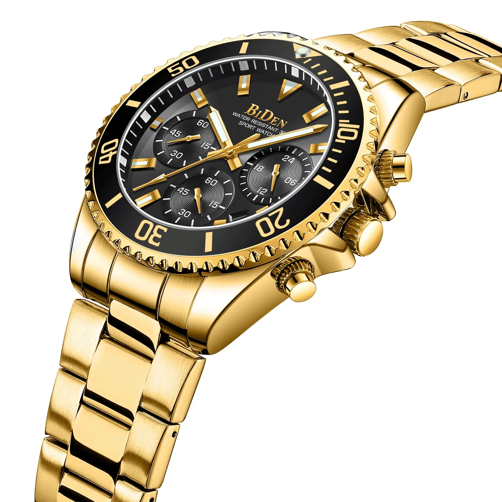 BIDEN Orologio da uomo Cronografo in Acciaio Inox Oro Nero C - immagine 2