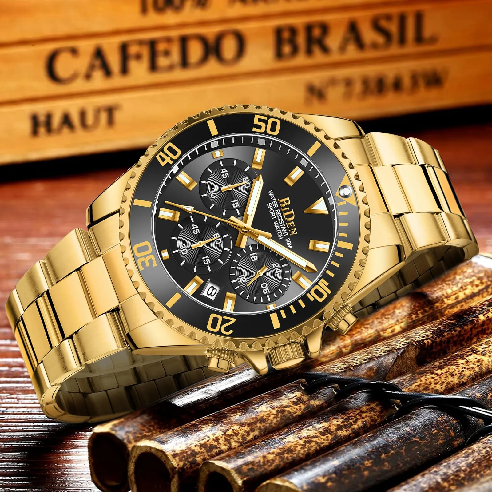 BIDEN Orologio da uomo Cronografo in Acciaio Inox Oro Nero C - immagine 8