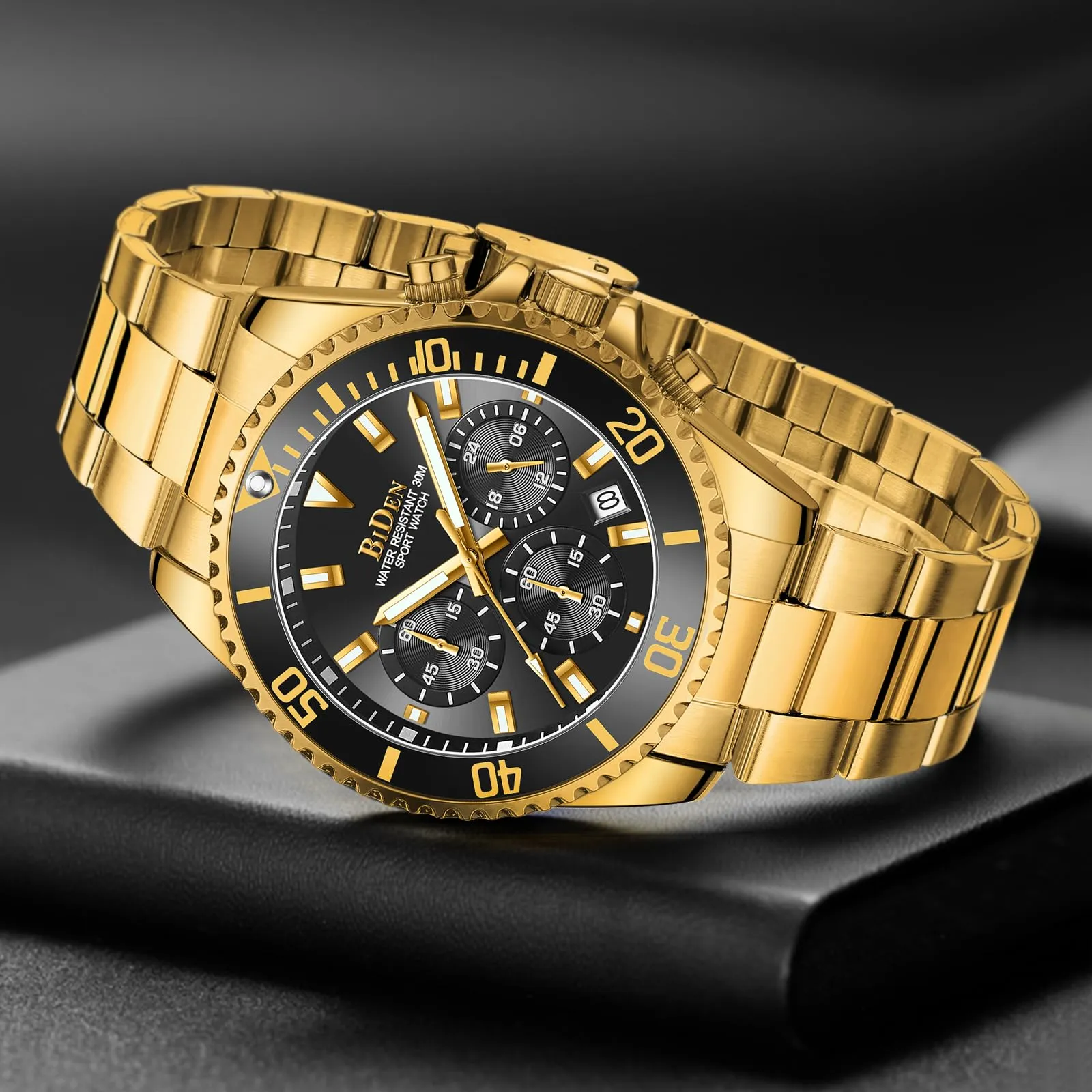 BIDEN Orologio da uomo Cronografo in Acciaio Inox Oro Nero C - immagine 9