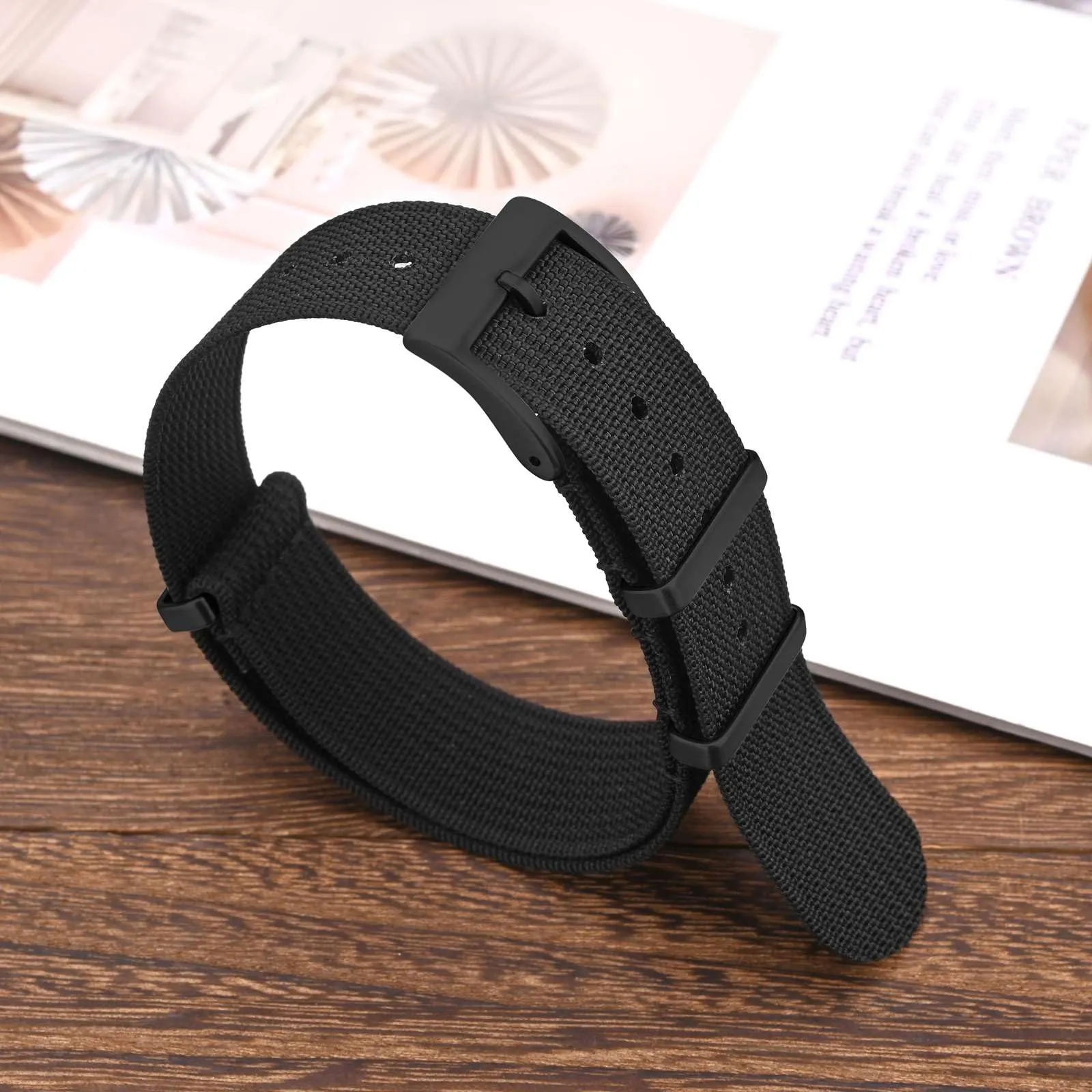 ANNEFIT Cinturino per Orologio in Nylon 20mm con Fibbia in Acciaio Inossidabile, Nero - immagine 7