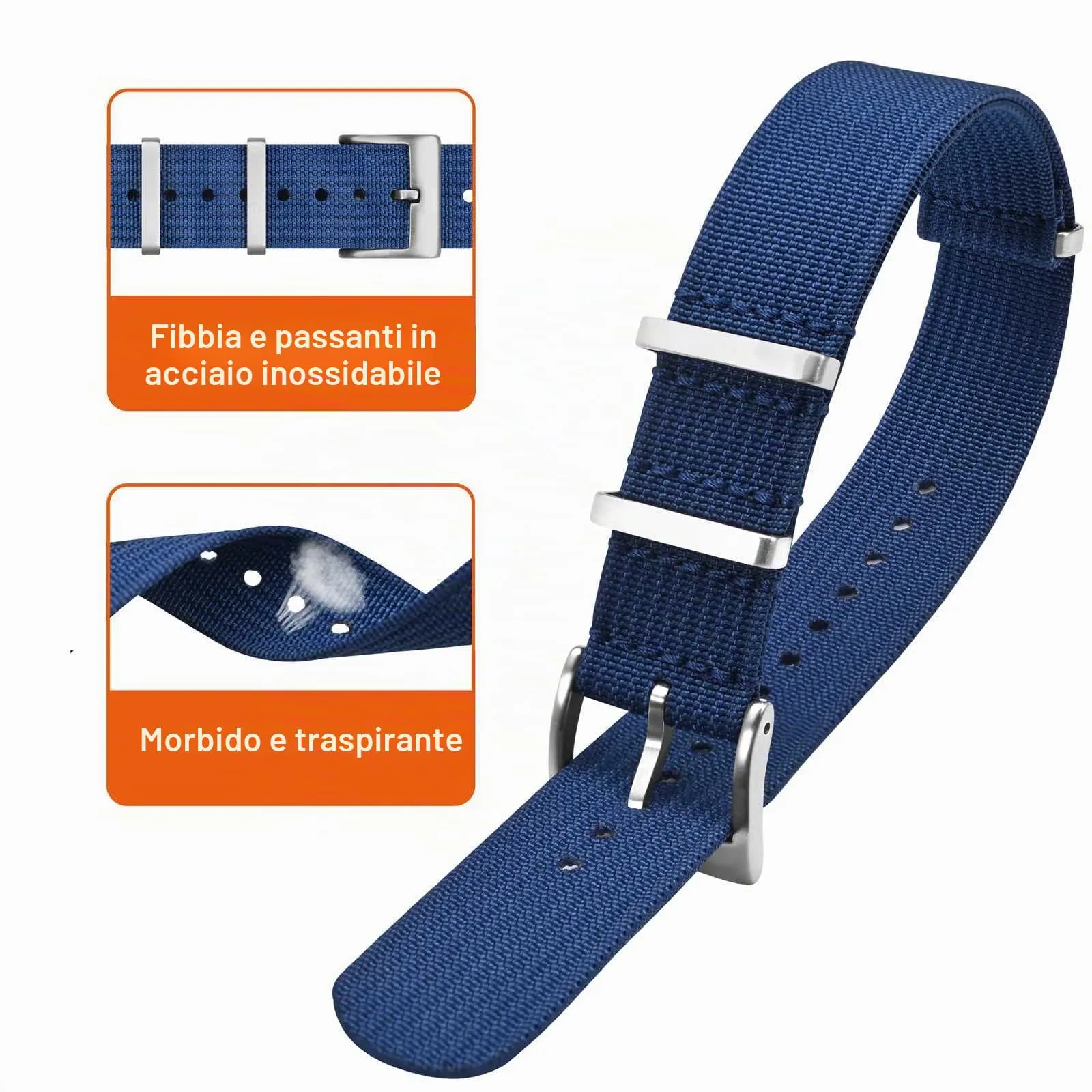 ANNEFIT Cinturino per Orologio in Nylon 22mm con Fibbia in Acciaio Inossidabile - Blu - immagine 3