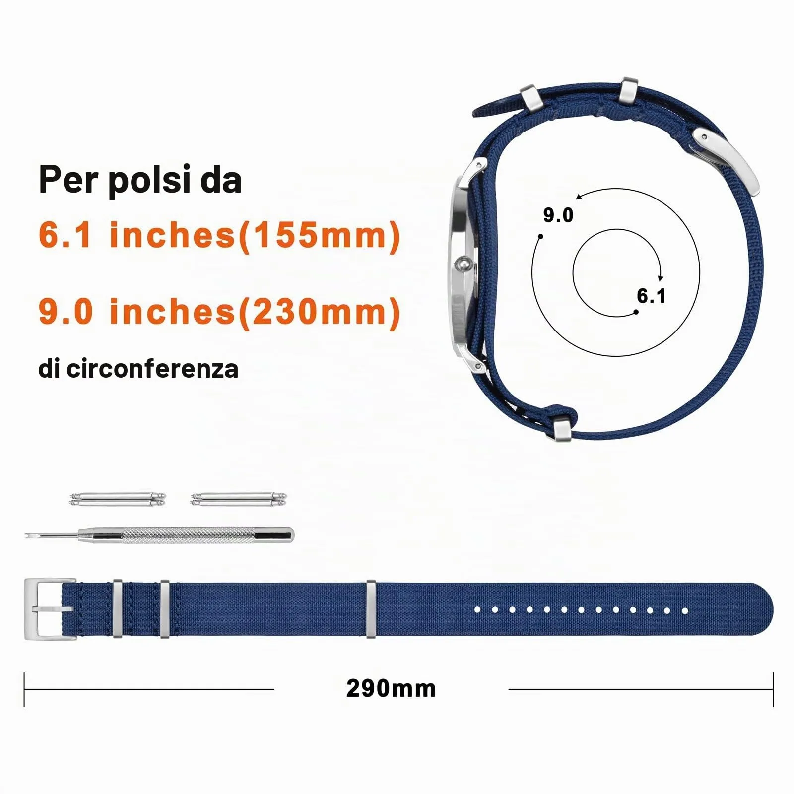 ANNEFIT Cinturino per Orologio in Nylon 22mm con Fibbia in Acciaio Inossidabile - Blu - immagine 4