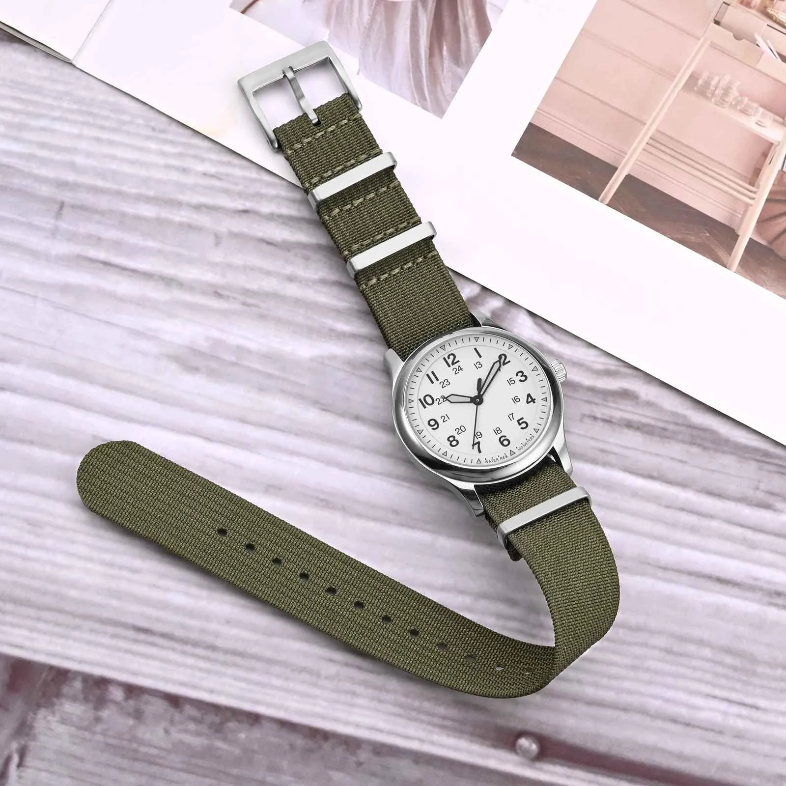 ANNEFIT Cinturino per Orologio in Nylon 18mm con Fibbia in Acciaio Inossidabile (Verde Oliva) - immagine 2