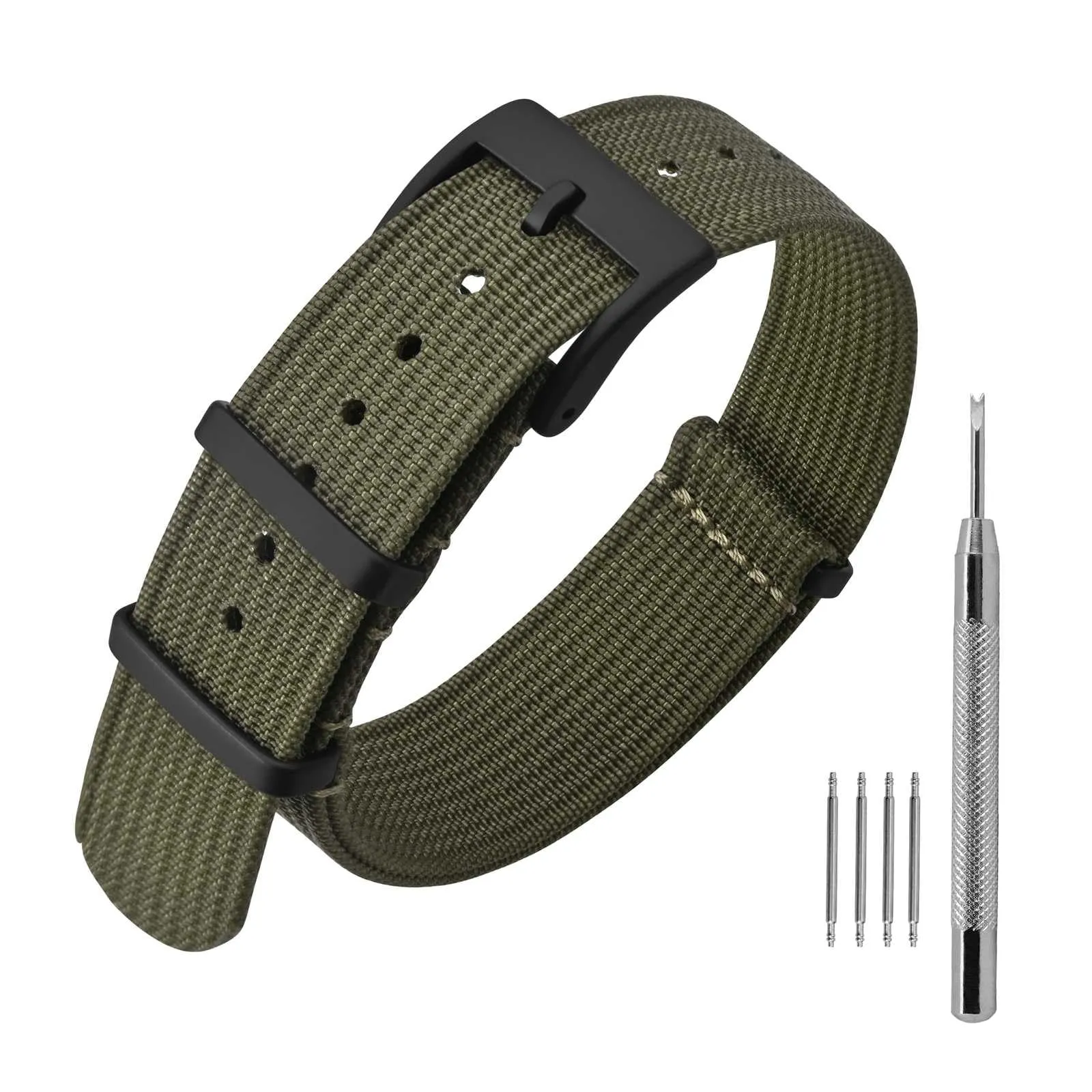ANNEFIT Cinturino per Orologio in Nylon 20mm Verde Oliva con Fibbia Nera in Acciaio Inossidabile - immagine 1