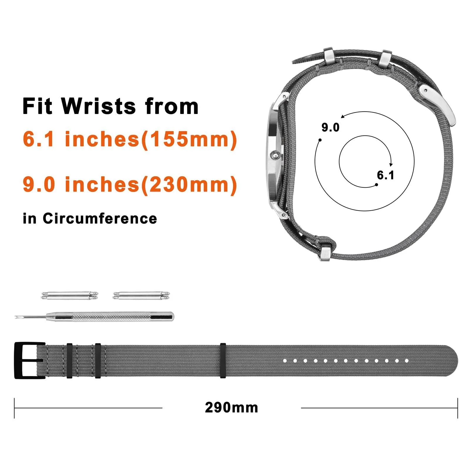 ANNEFIT Cinturino per Orologio in Nylon 20mm con Fibbia in Acciaio Inossidabile, Grigio - immagine 4