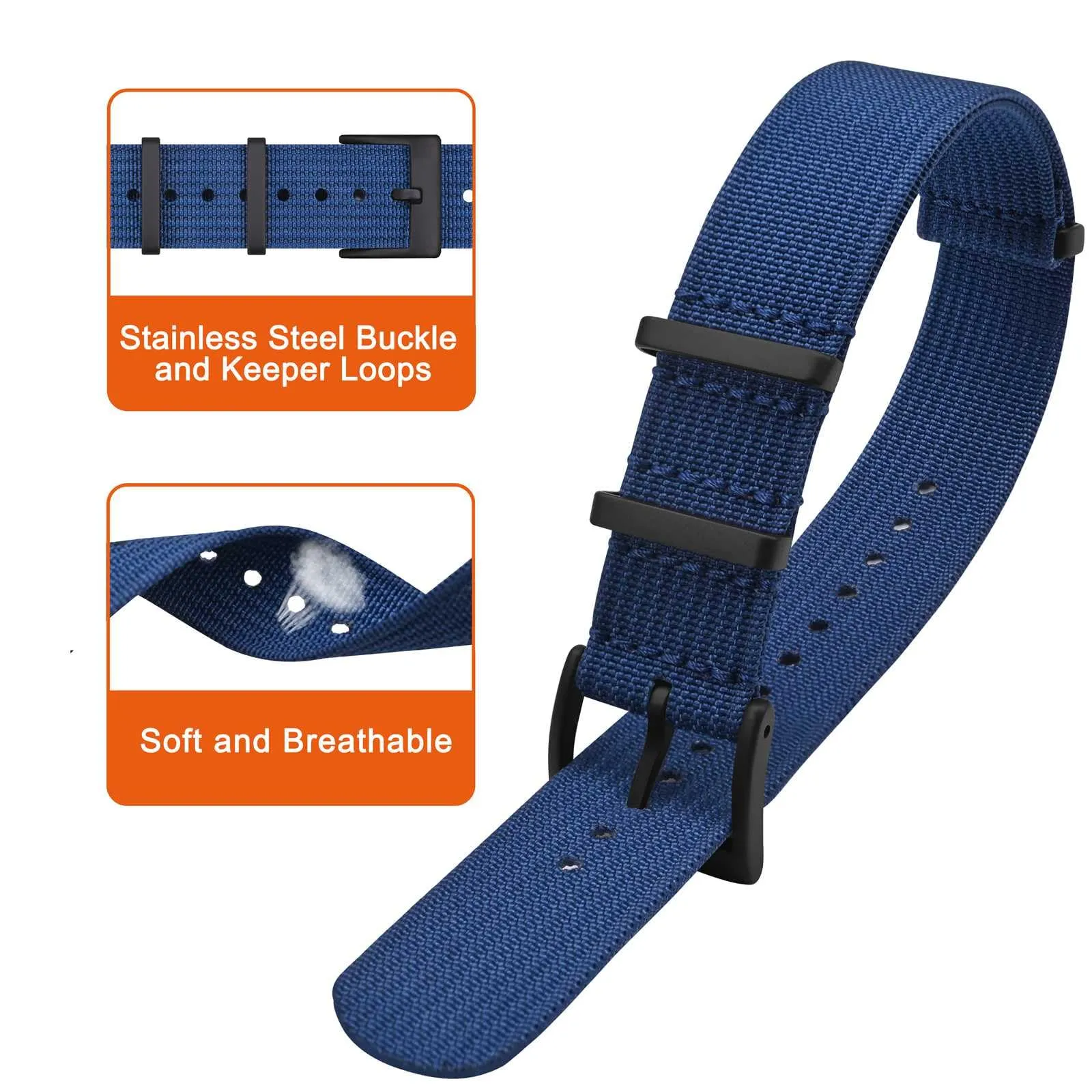 ANNEFIT Cinturino per Orologio in Nylon 20mm con Fibbia in Acciaio Inossidabile, Blu - immagine 3