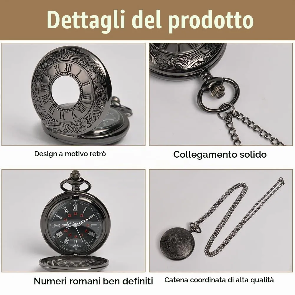 Vicloon Orologio da Tasca Vintage al Quarzo con Numeri Romani e Catena - immagine 3