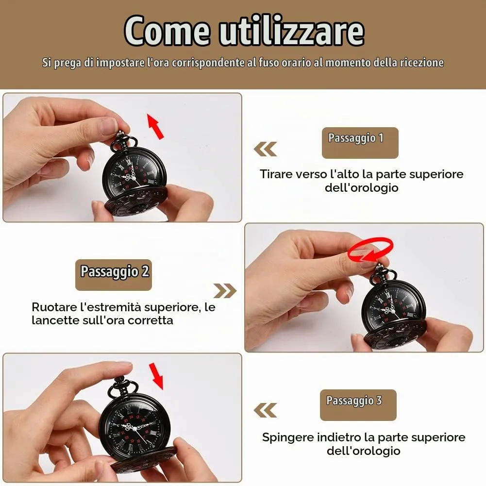 Vicloon Orologio da Tasca Vintage al Quarzo con Numeri Romani e Catena - immagine 4