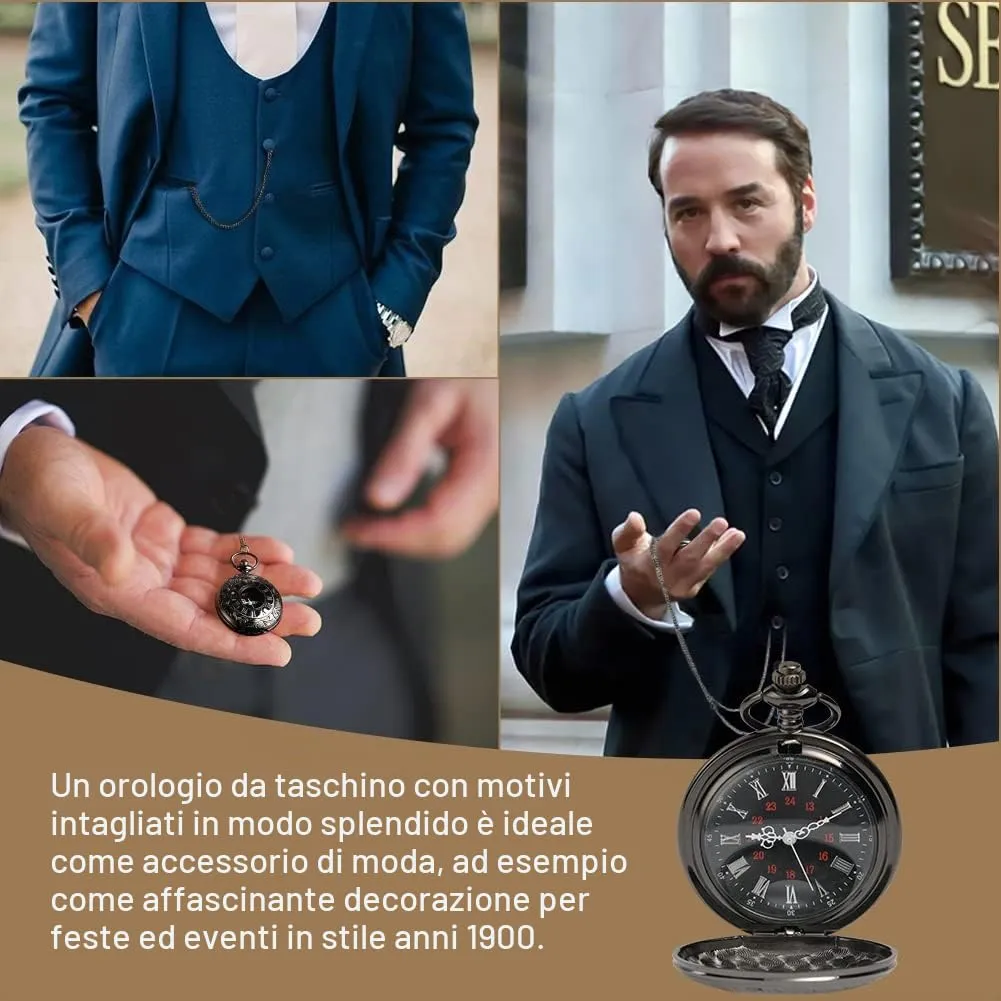Vicloon Orologio da Tasca Vintage al Quarzo con Numeri Romani e Catena - immagine 5