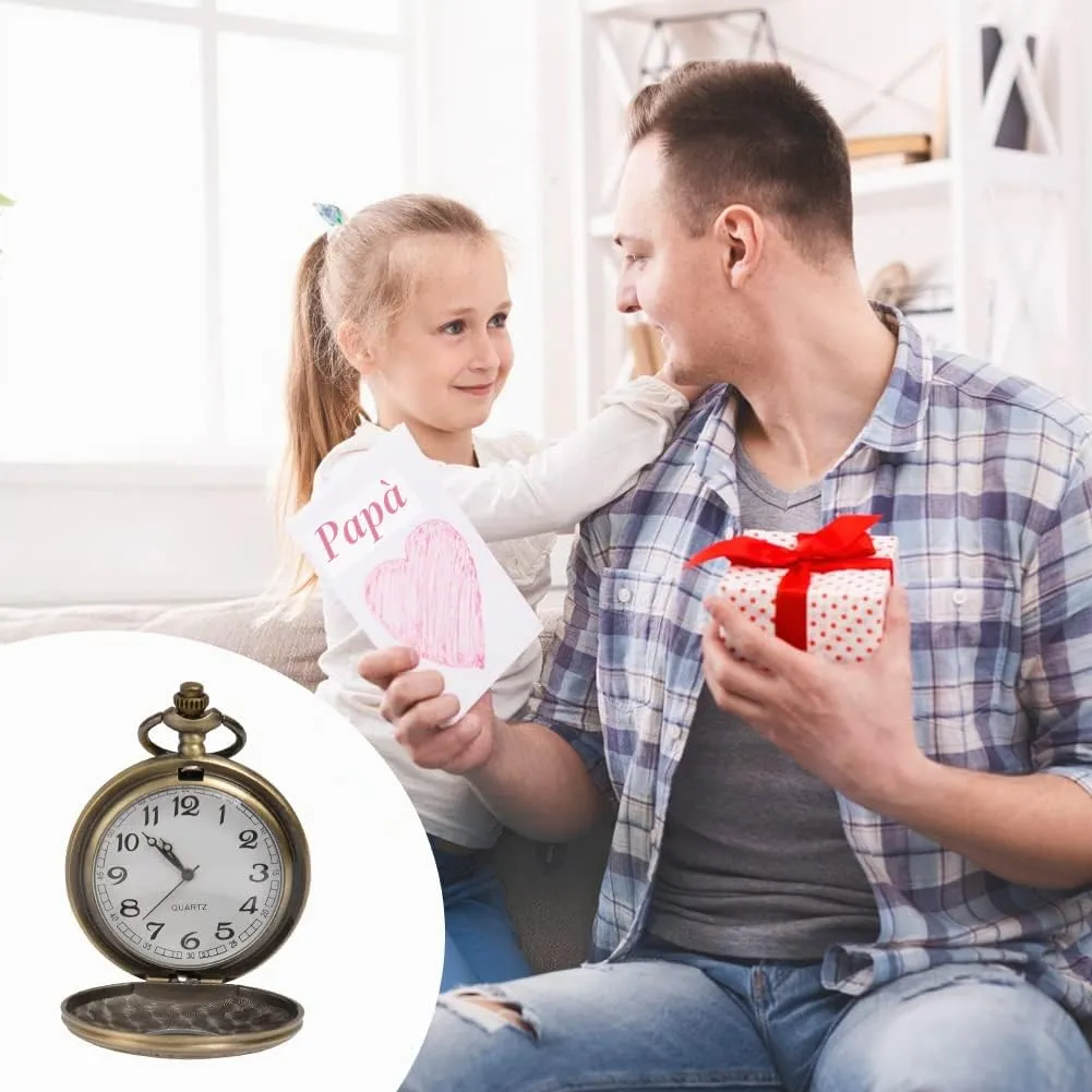 Vicloon Orologio da Tasca Vintage al Quarzo con Numeri Romani e Catena (Bronzo) - immagine 7