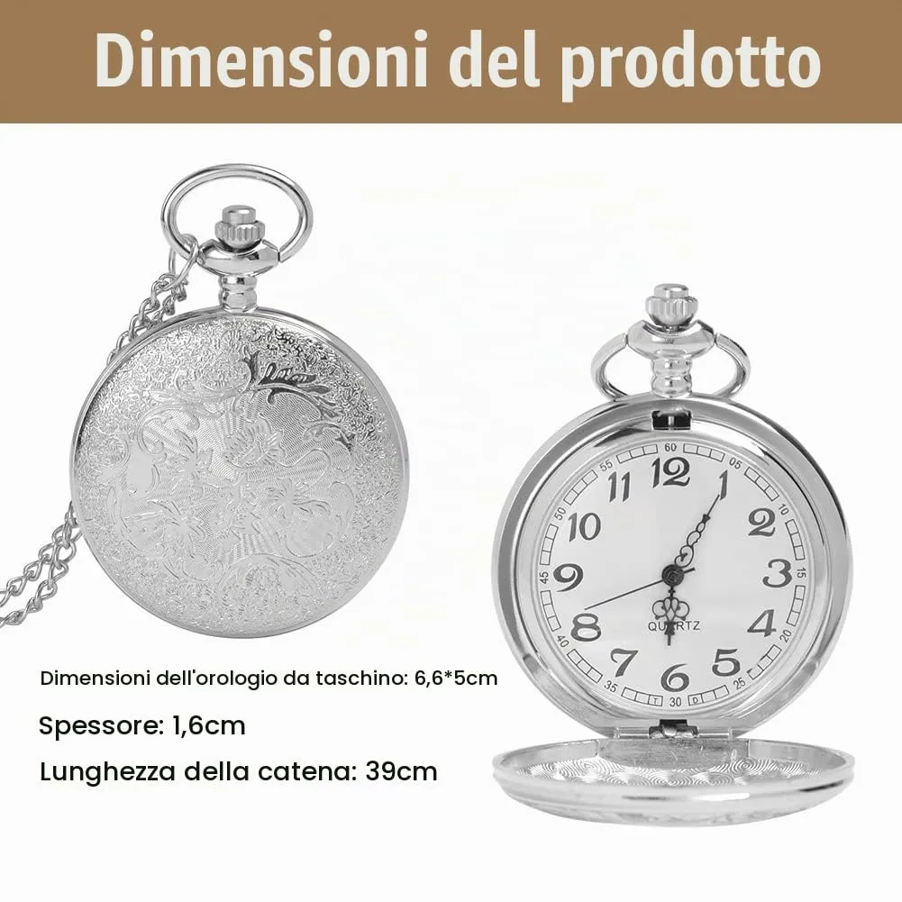 Vicloon Orologio da Tasca Vintage al Quarzo con Numeri Romani e Catena - immagine 2