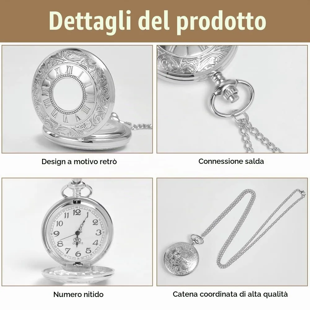 Vicloon Orologio da Tasca Vintage al Quarzo con Numeri Romani e Catena - immagine 3