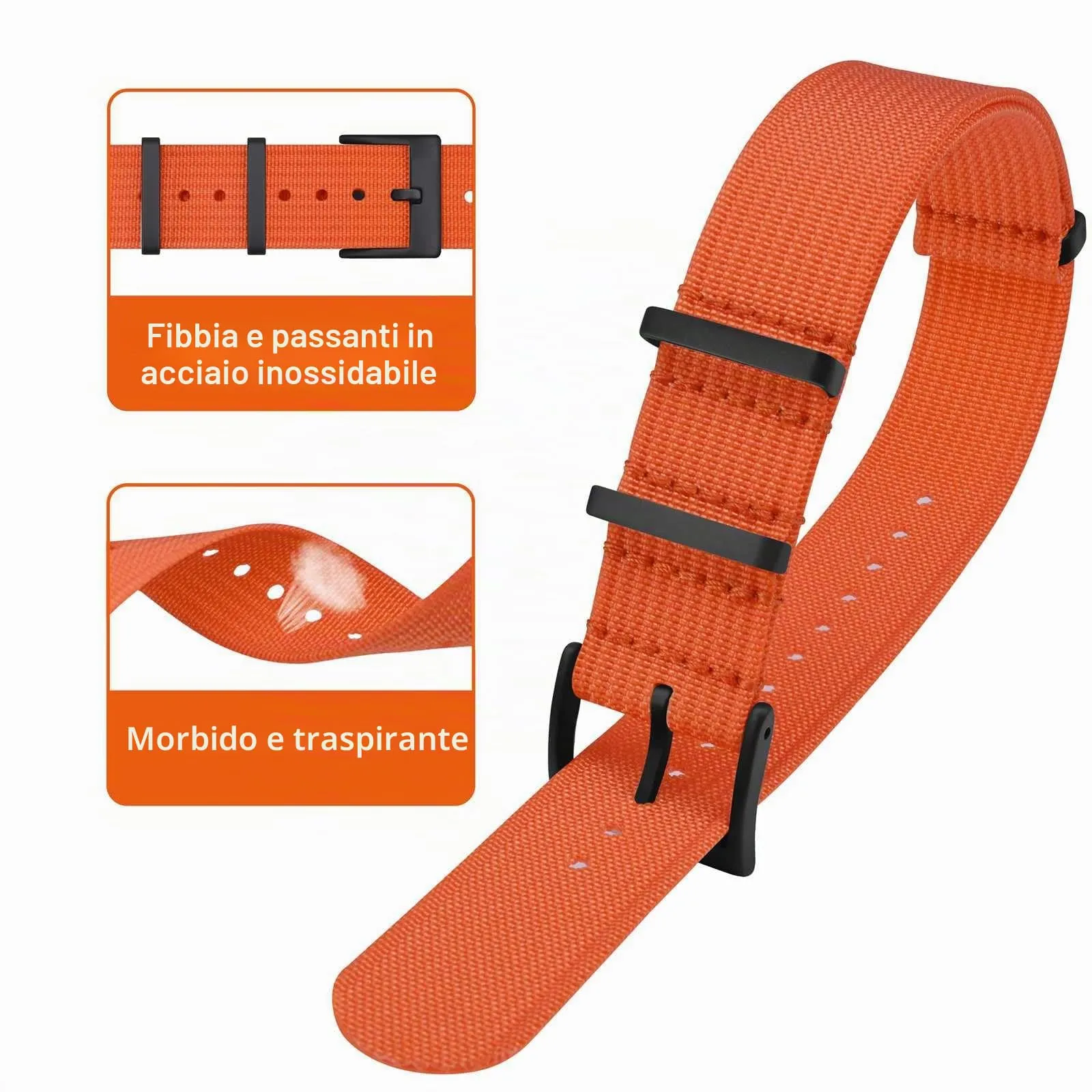 ANNEFIT Cinturino per Orologio in Nylon 18mm con Fibbia in Acciaio Inossidabile, Arancio - immagine 3