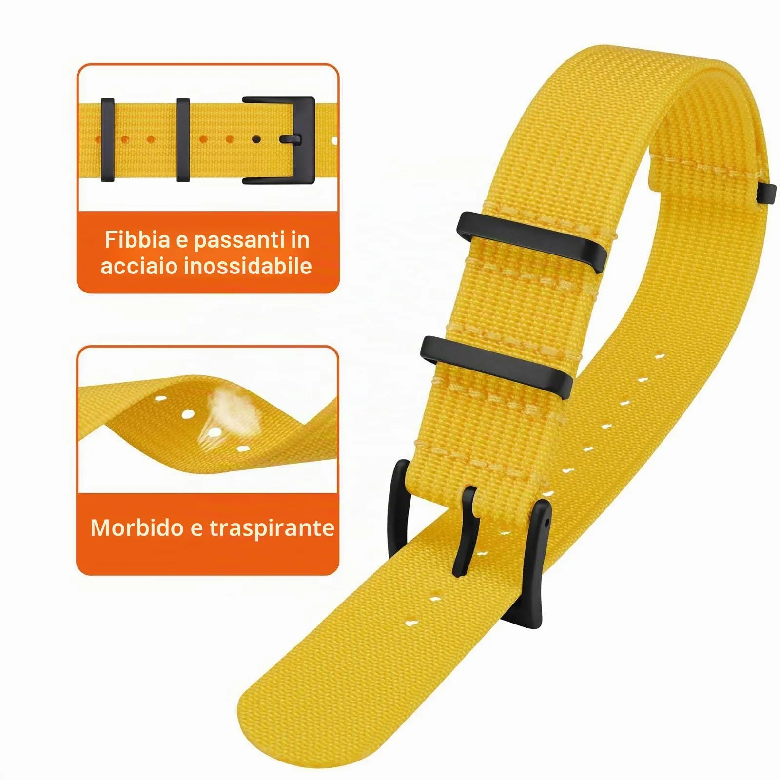 ANNEFIT Cinturino per Orologio in Nylon 18mm con Fibbia Nera in Acciaio Inossidabile (Giallo) - immagine 3