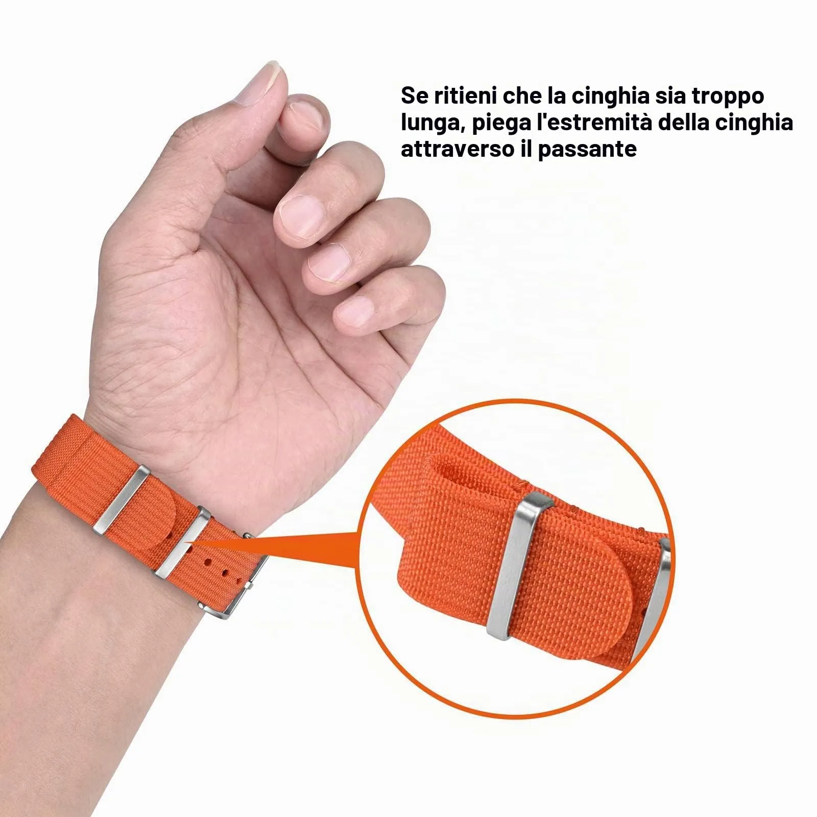 ANNEFIT Cinturino per Orologio in Nylon 20mm con Fibbia in Acciaio Inossidabile, Arancio - immagine 6