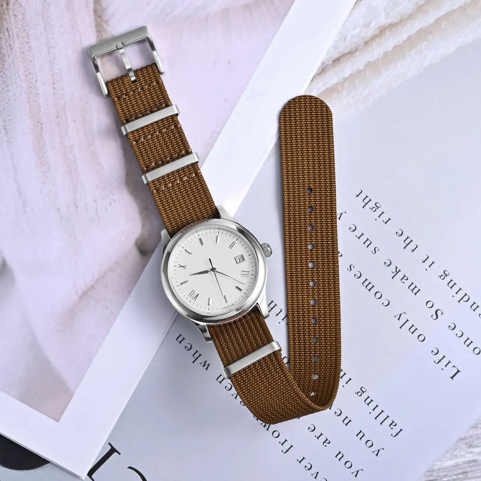 ANNEFIT Cinturino per Orologio in Nylon 20mm con Fibbia in Acciaio Inossidabile - Marrone - immagine 2