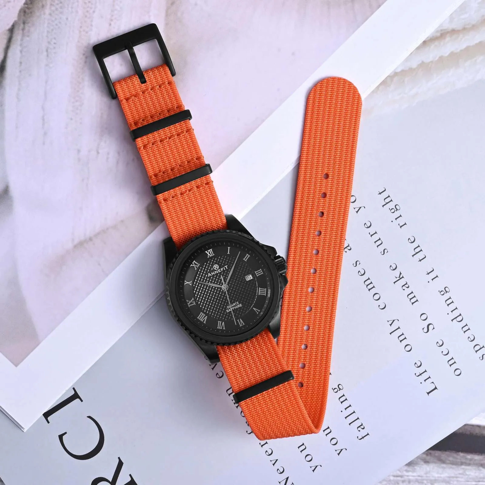 ANNEFIT Cinturino per Orologio in Nylon 20mm con Fibbia in Acciaio Inossidabile - Arancio - immagine 2
