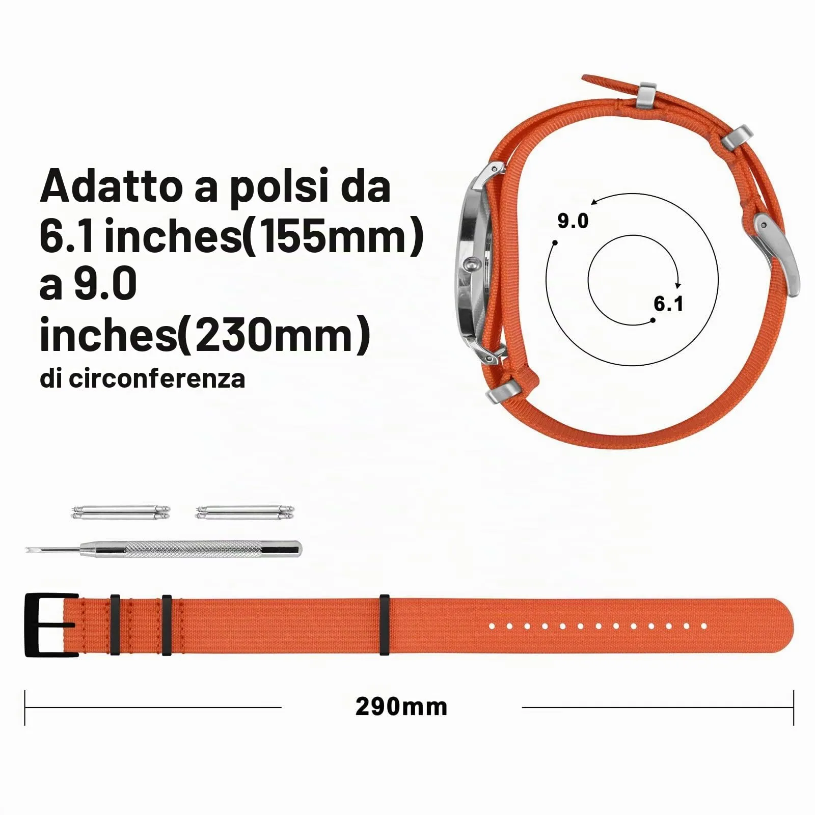 ANNEFIT Cinturino per Orologio in Nylon 20mm con Fibbia in Acciaio Inossidabile - Arancio - immagine 4