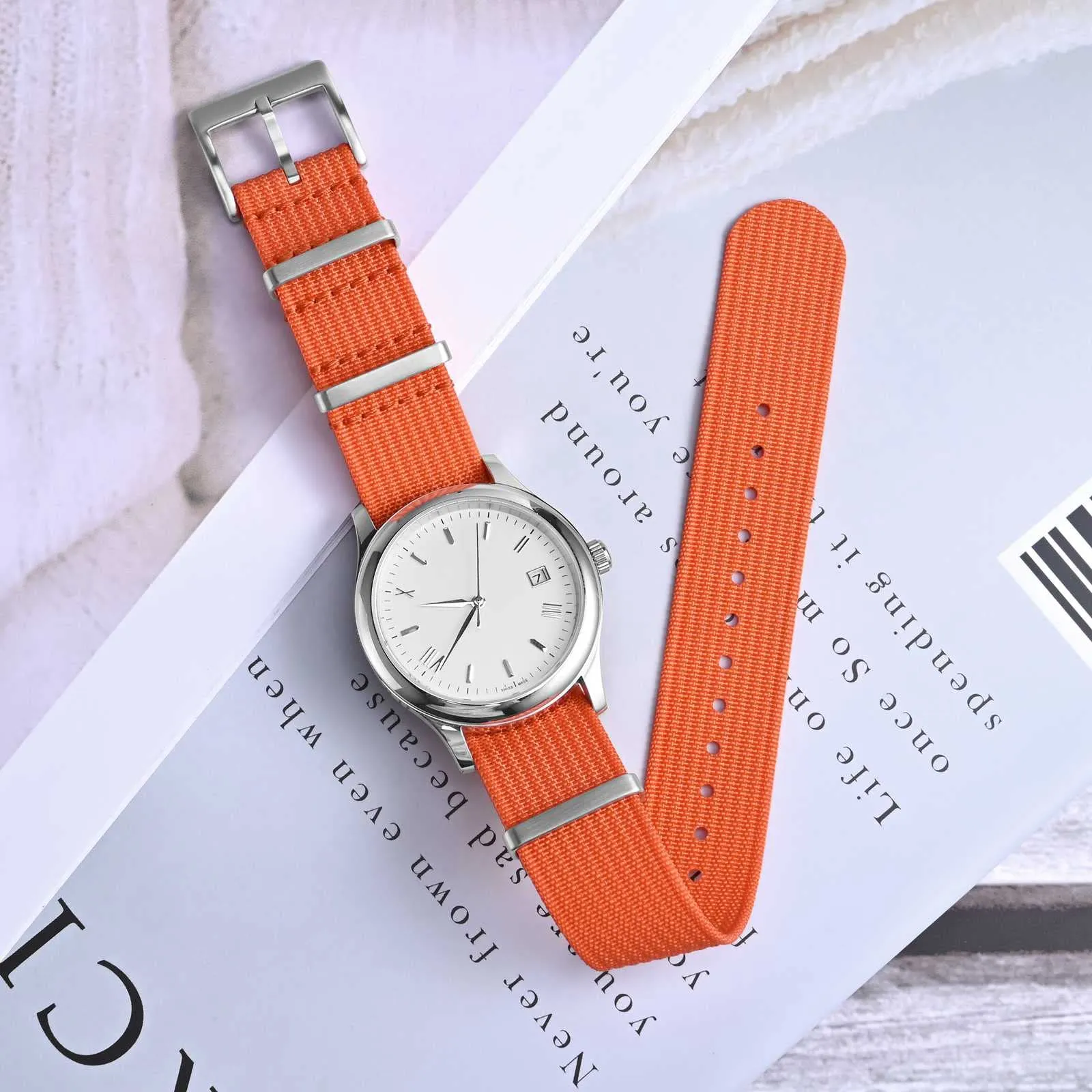 ANNEFIT Cinturino per Orologio in Nylon 22mm con Fibbia in Acciaio Inossidabile (Arancio) - immagine 2