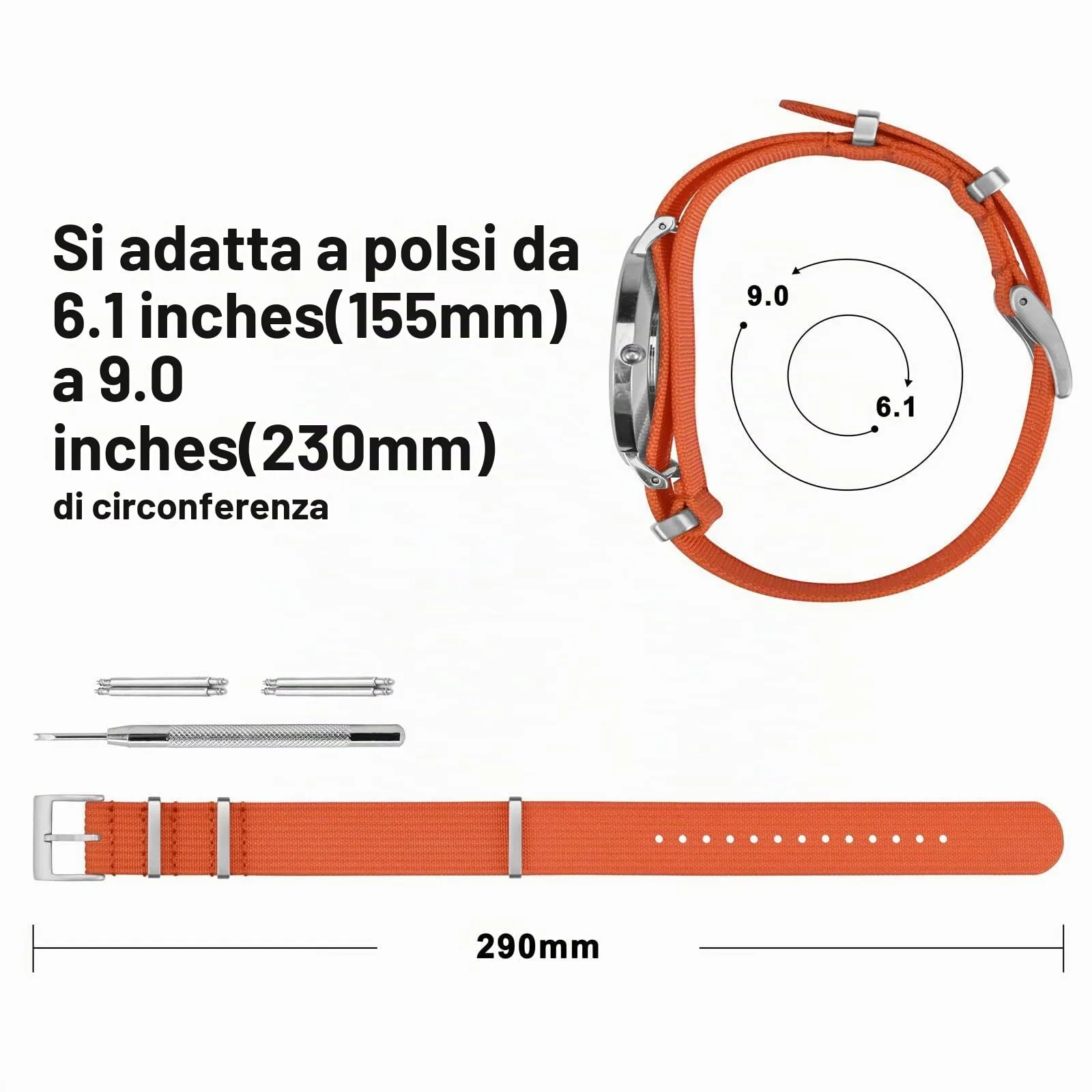 ANNEFIT Cinturino per Orologio in Nylon 22mm con Fibbia in Acciaio Inossidabile (Arancio) - immagine 4