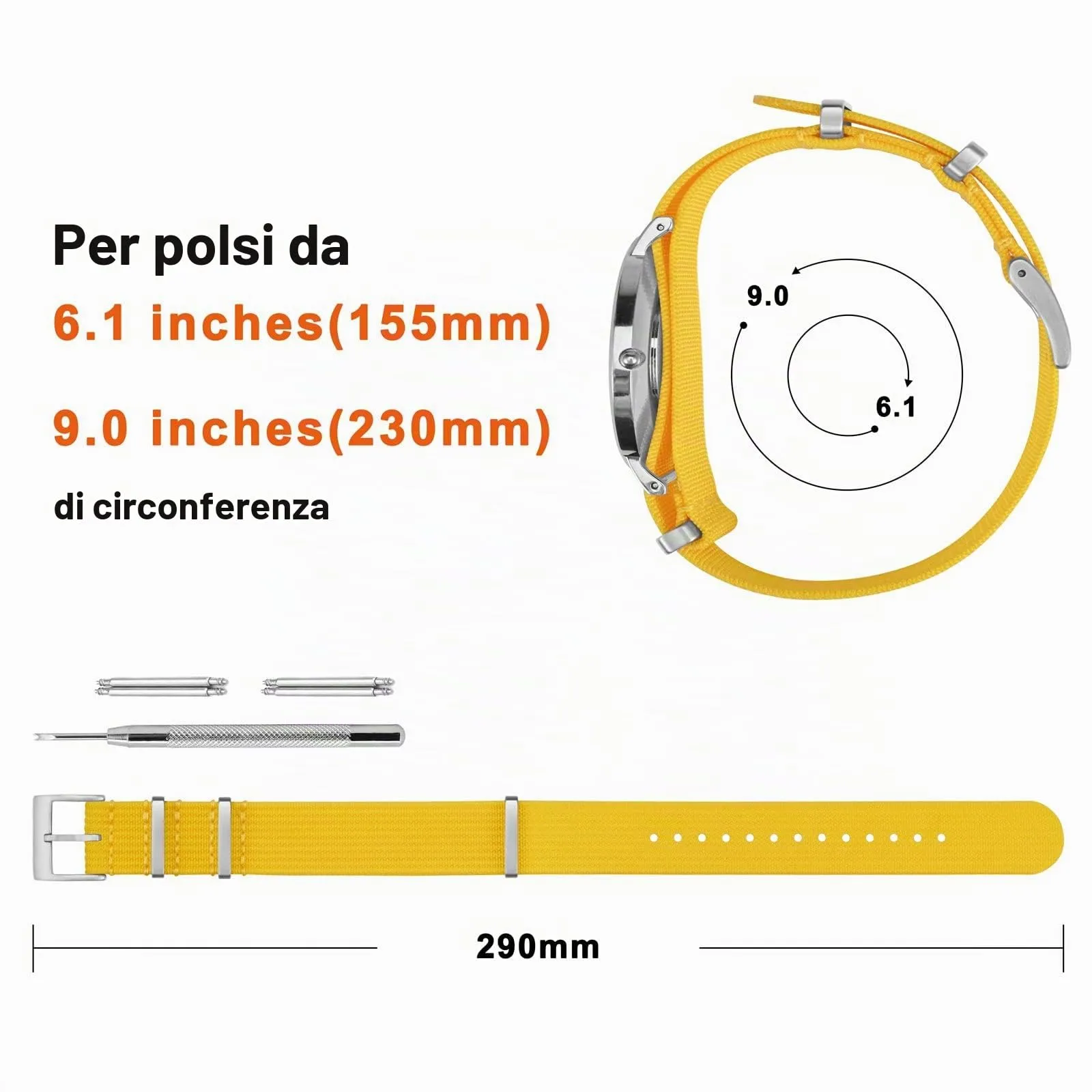 ANNEFIT Cinturino per Orologio in Nylon 18mm con Fibbia in Acciaio Inossidabile, Giallo - immagine 4