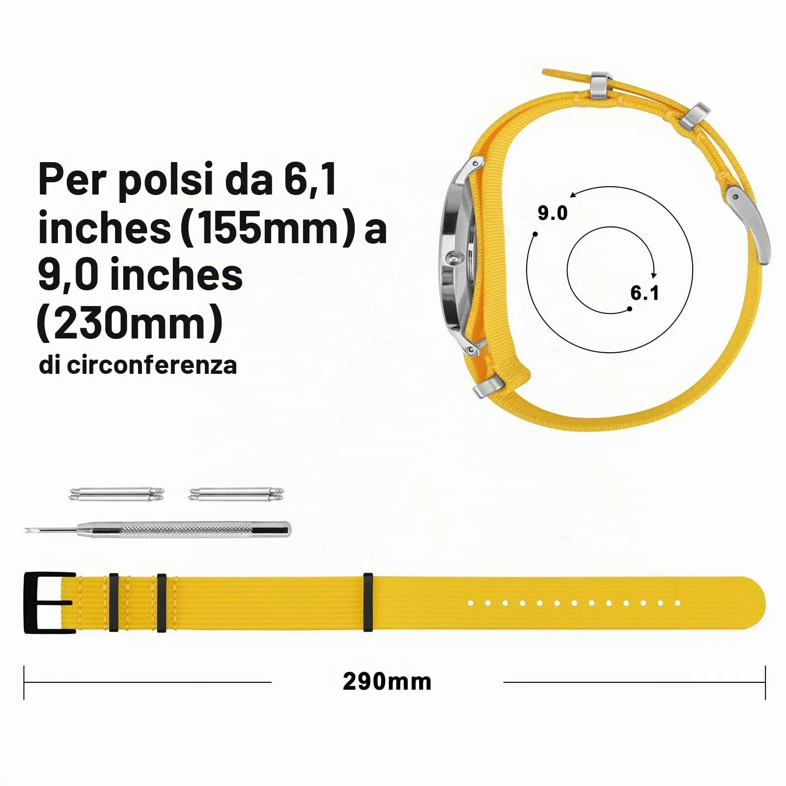 ANNEFIT Cinturino per Orologio in Nylon 20mm con Fibbia Nera in Acciaio Inossidabile (Giallo) - immagine 4