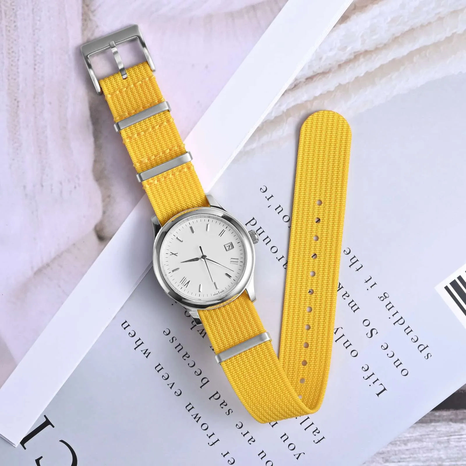 ANNEFIT Cinturino per Orologio in Nylon 22mm con Fibbia in Acciaio Inossidabile, Giallo - immagine 2
