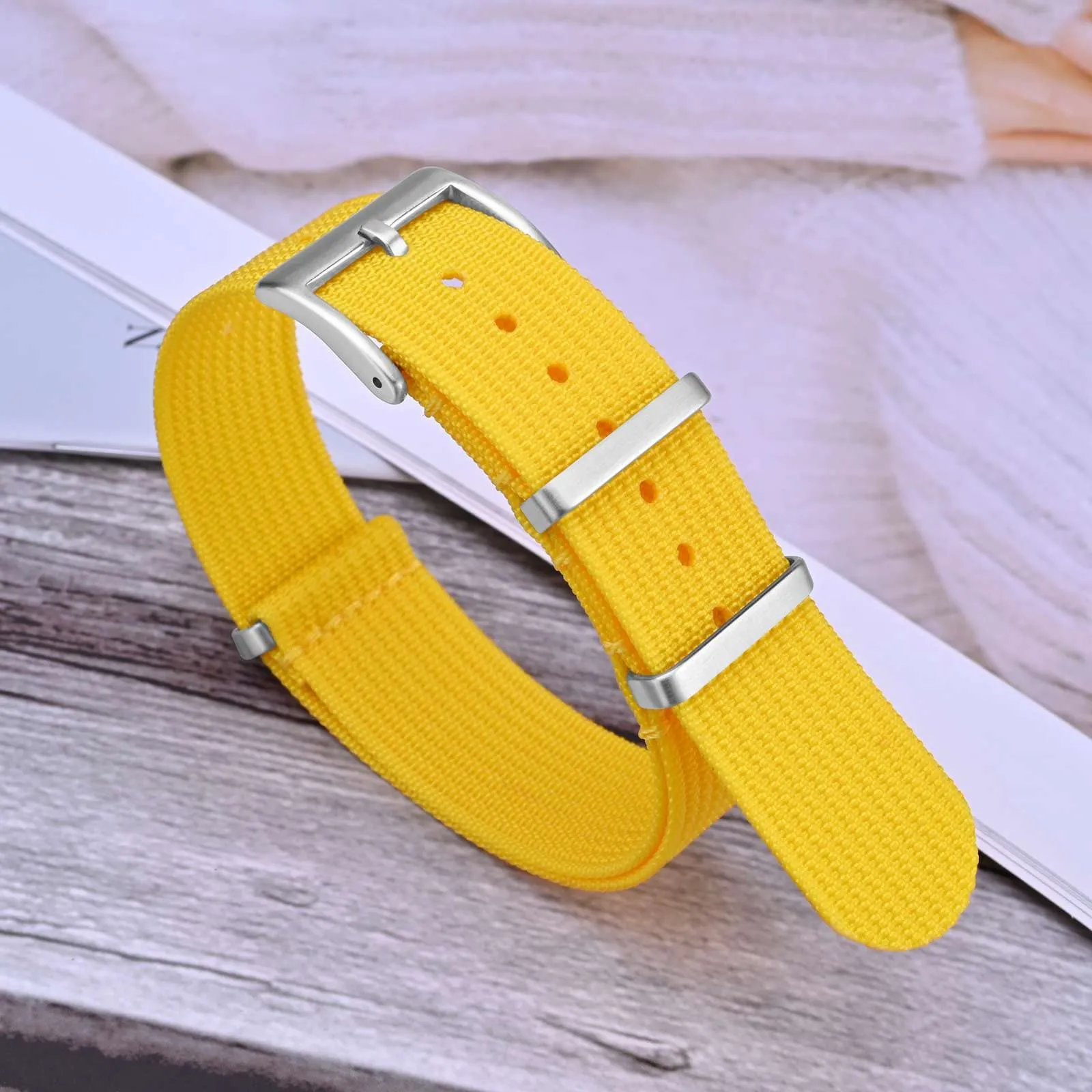ANNEFIT Cinturino per Orologio in Nylon 22mm con Fibbia in Acciaio Inossidabile, Giallo - immagine 8