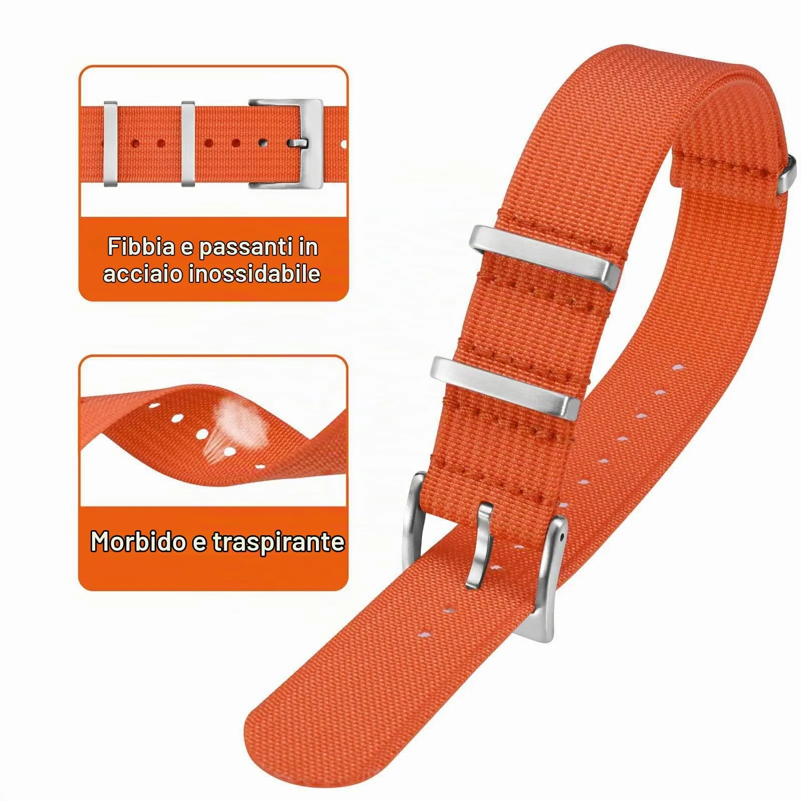 ANNEFIT Cinturino per Orologio in Nylon 18mm con Fibbia in Acciaio Inossidabile, Arancio - immagine 3