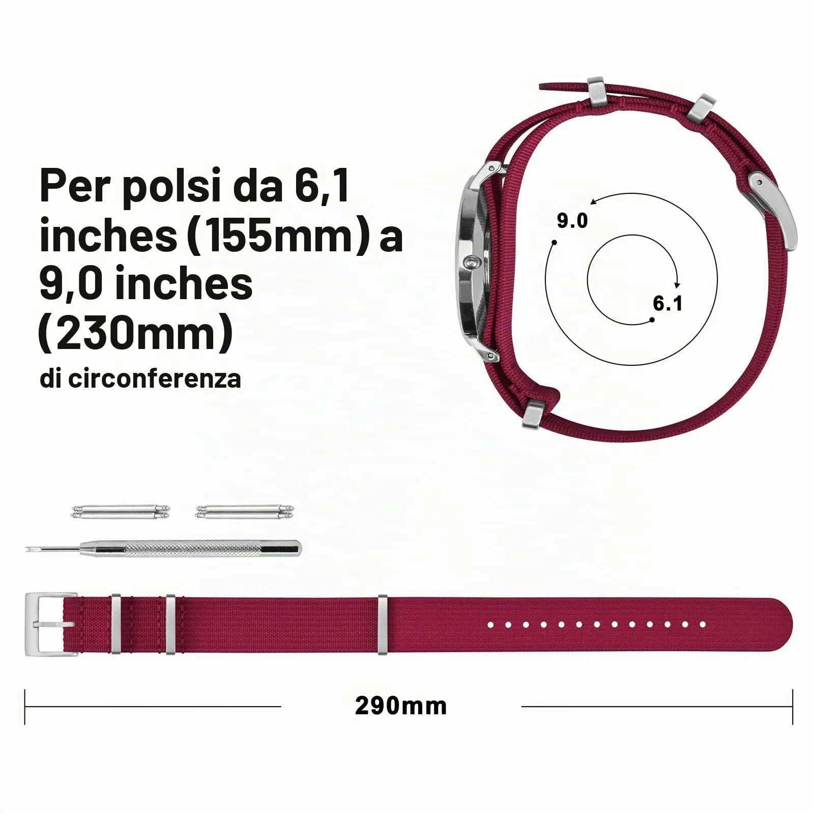 ANNEFIT Cinturino per Orologio in Nylon 20mm con Fibbia in Acciaio Inossidabile (Rosso) - immagine 4