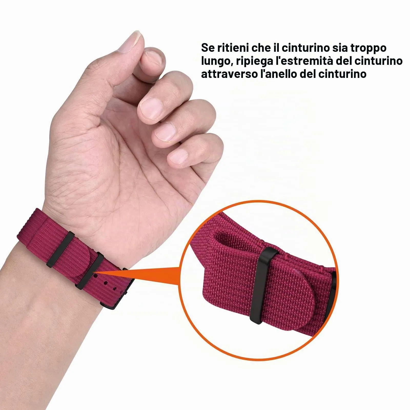 ANNEFIT Cinturino per Orologio in Nylon 22mm con Fibbia in Acciaio Inossidabile, Rosso - immagine 6