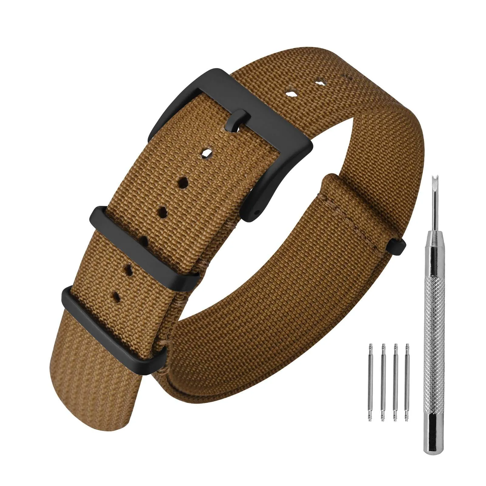 ANNEFIT Cinturino per Orologio in Nylon 22mm con Fibbia in Acciaio Inossidabile (Marrone) - immagine 1
