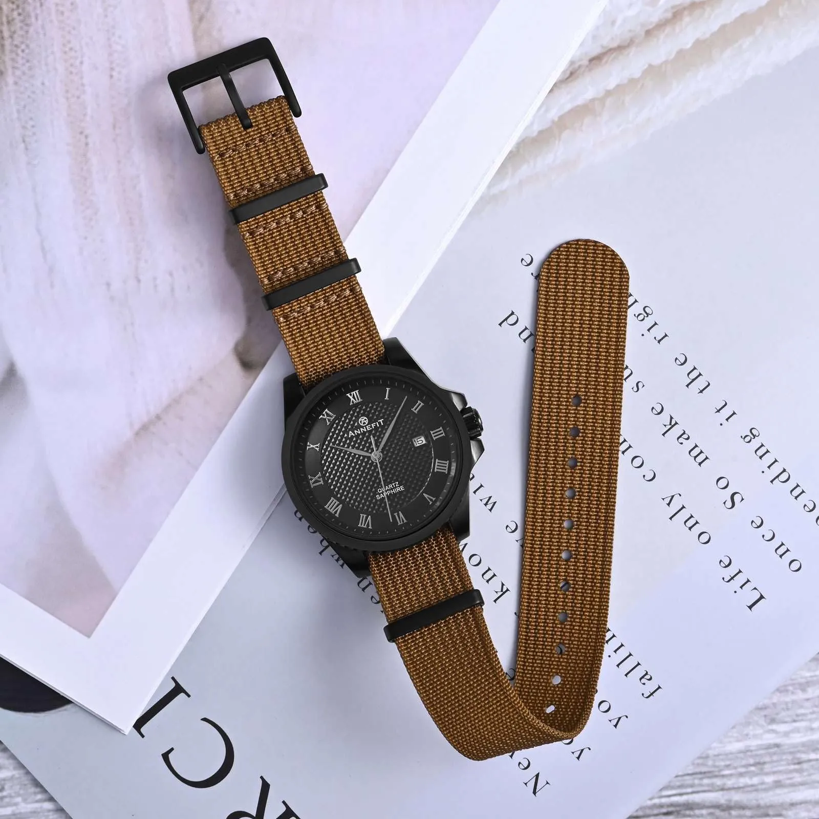 ANNEFIT Cinturino per Orologio in Nylon 22mm con Fibbia in Acciaio Inossidabile (Marrone) - immagine 2