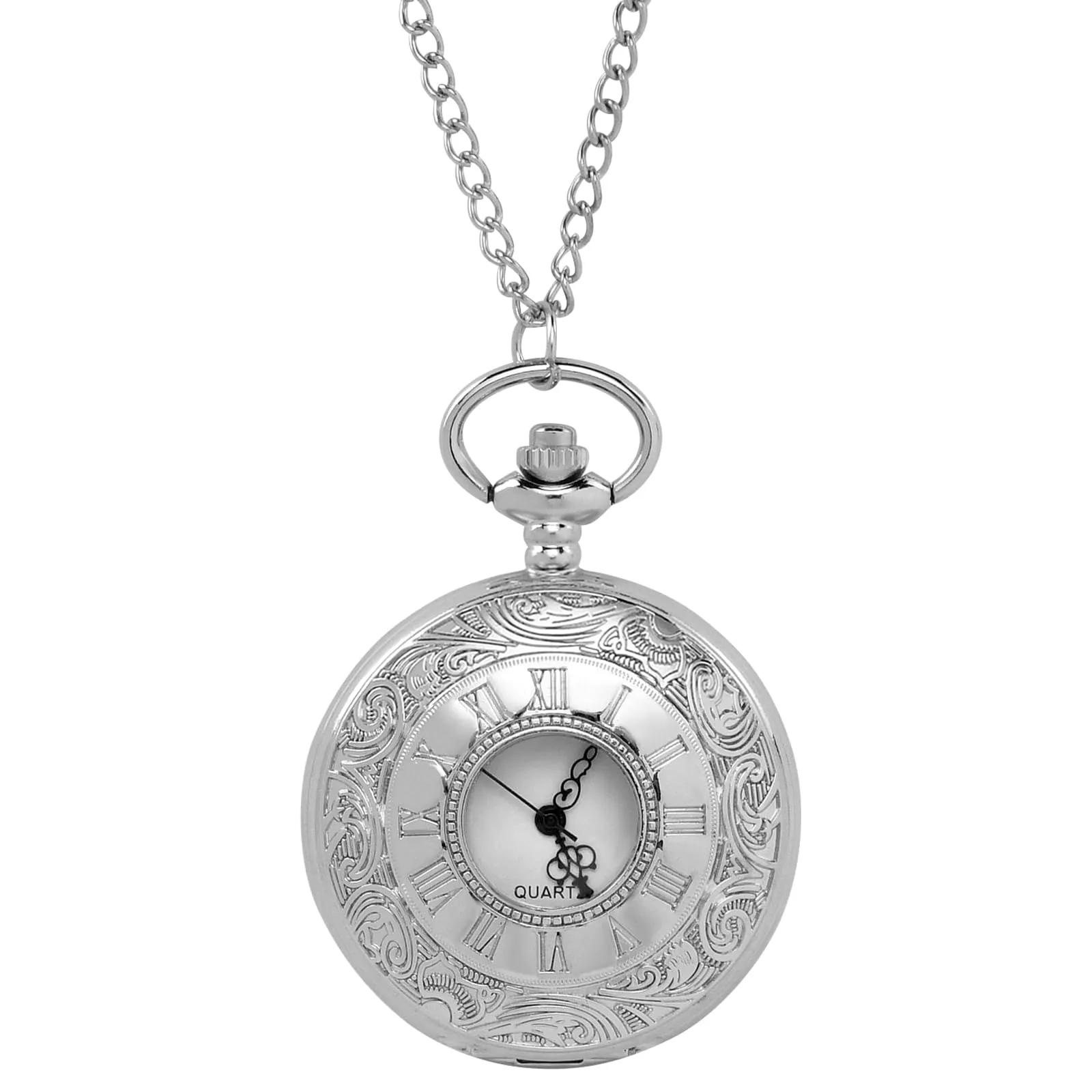 Vicloon Orologio da Tasca Vintage al Quarzo con Numeri Romani e Catena (Argento) - immagine 1